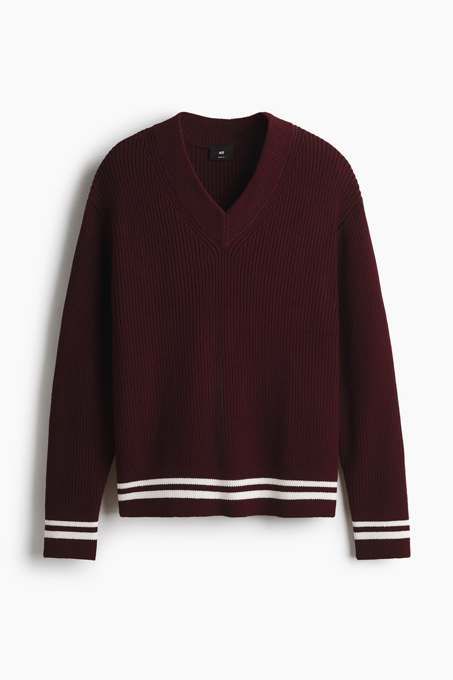 Boxy-Fit Rib-Knit Sweater - Burgundy/Navy blue/white