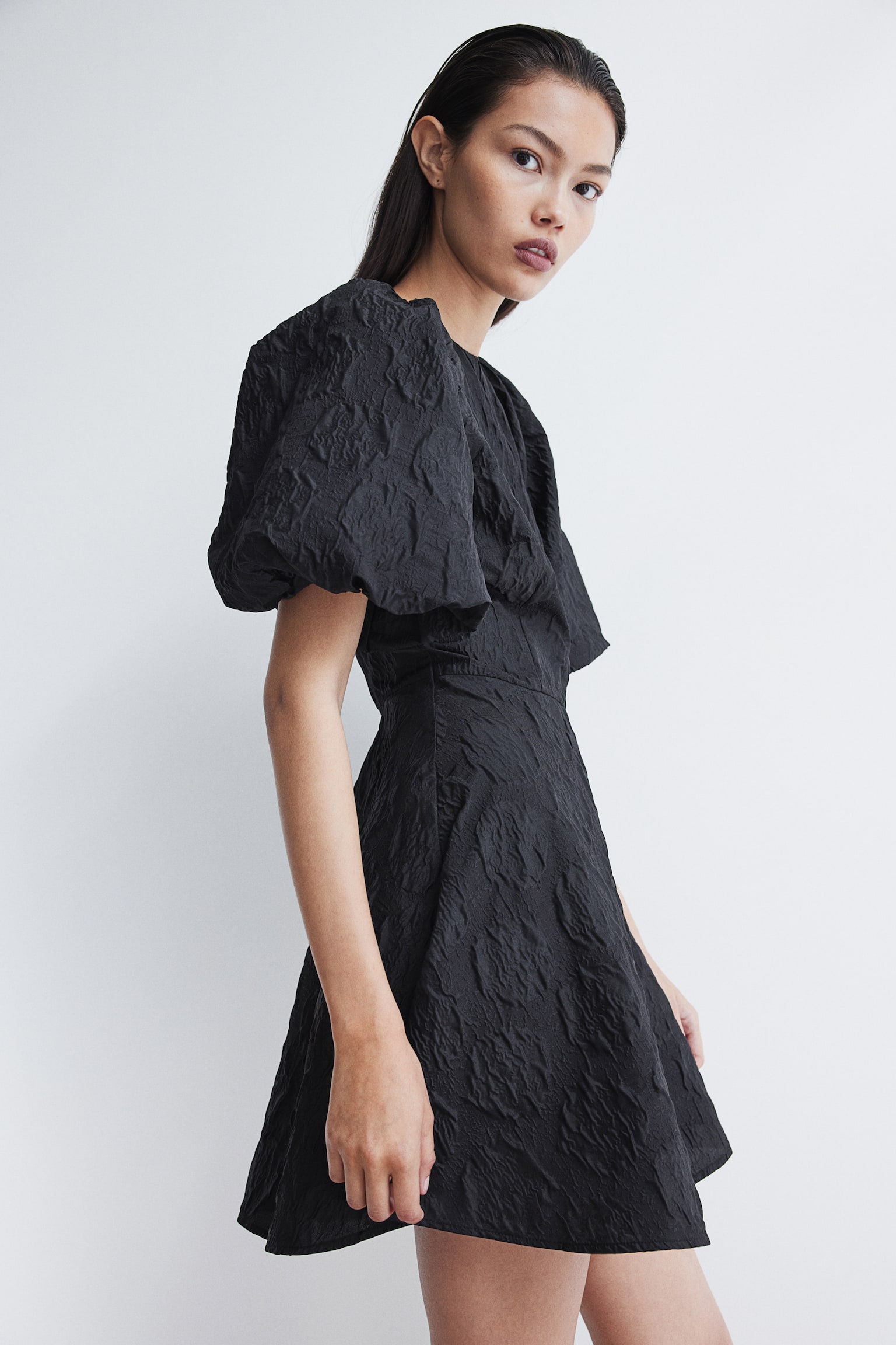 Jacquard-weave tie-back dress - Black - 6