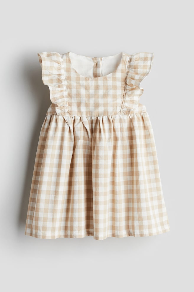 Flounce-trimmed cotton dress - Beige/Checked/White/Floral/Light dusty pink/Striped - 1