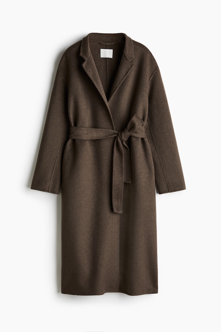 long brown dress coat Handmade Brown Wool Coat – Vintage Fit & Flare main image 1