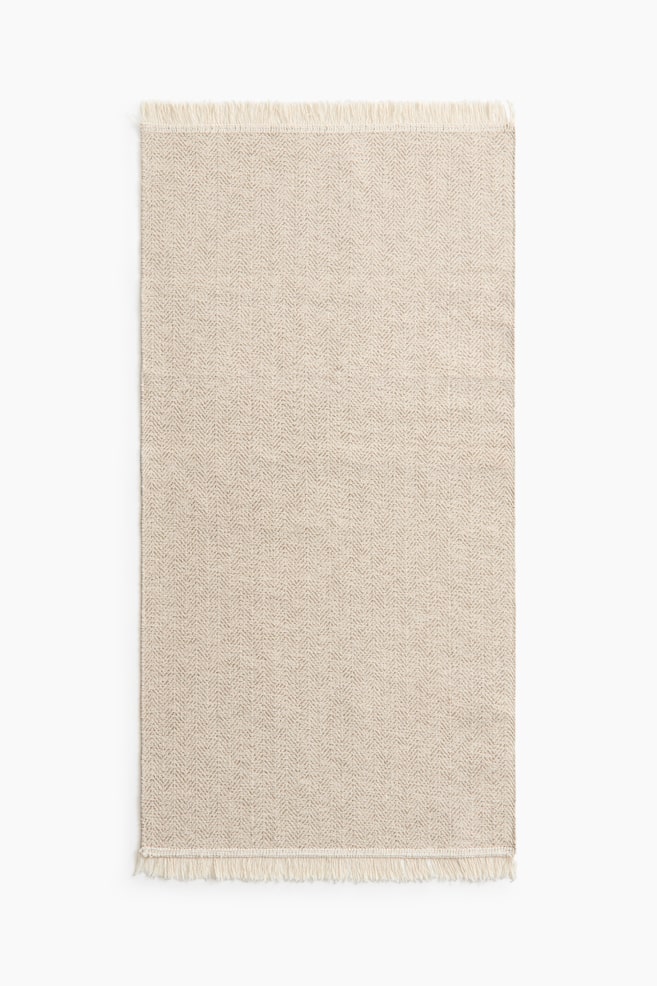 Small fringed cotton rug - Light beige - 1