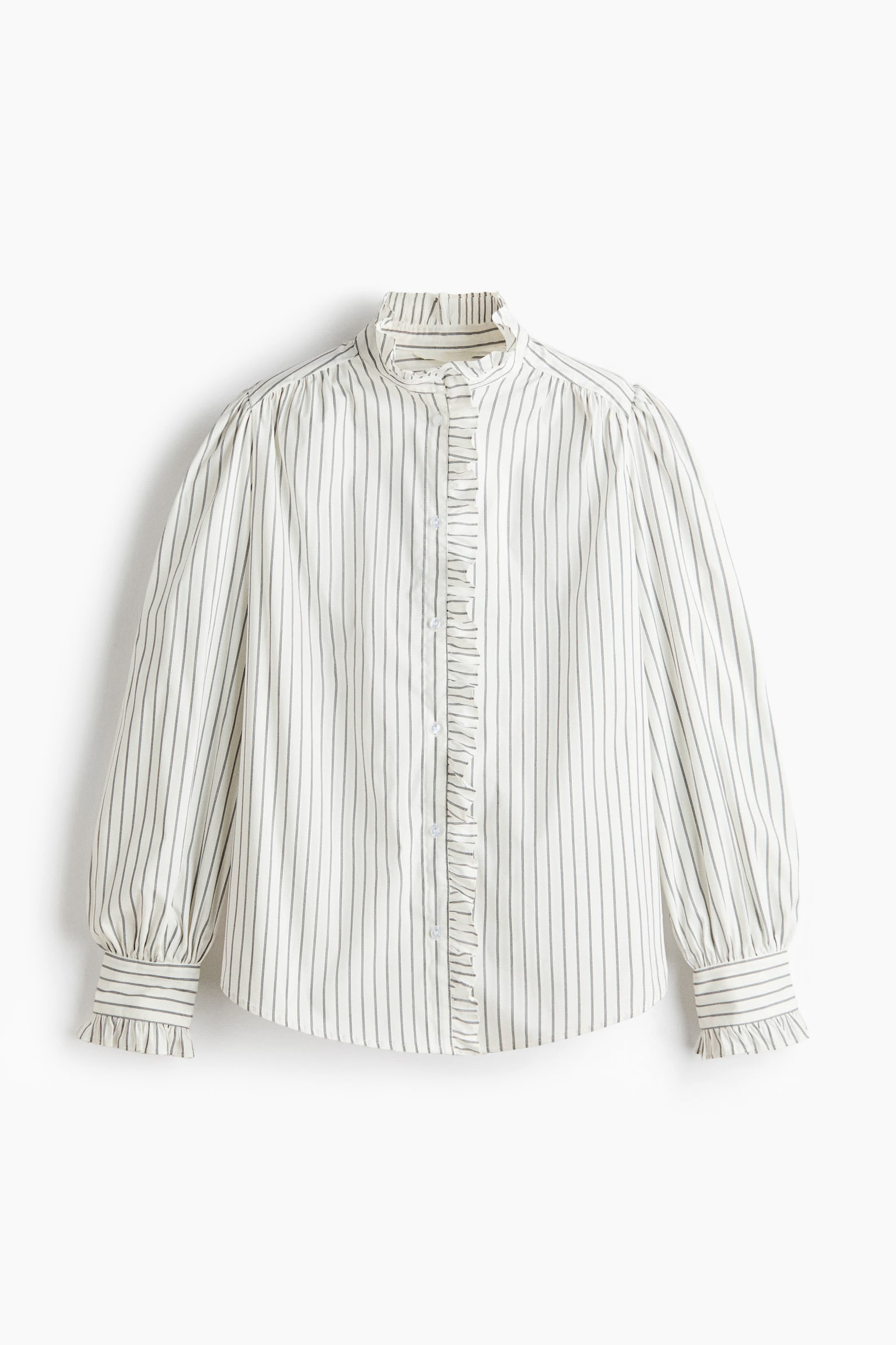 Ruffle-Trimmed Blouse - White/striped
