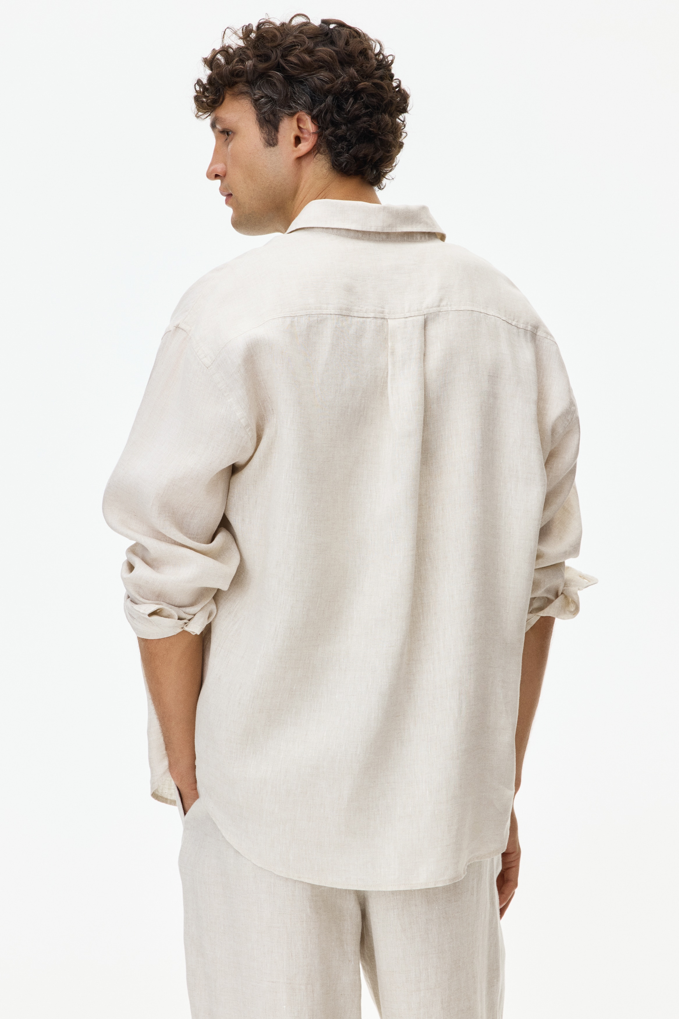 Men's Cream Relaxed-Fit Linen Shirt | H&M CA