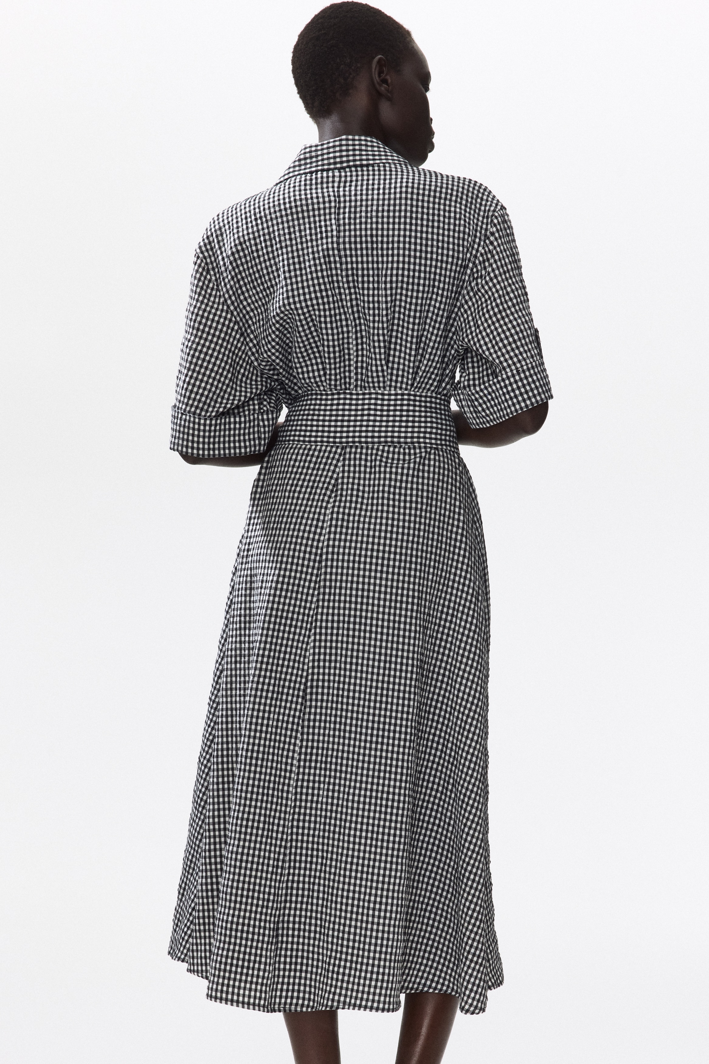black and white checkered dress h&m Women's Black/Gingham check Tie-belt dress