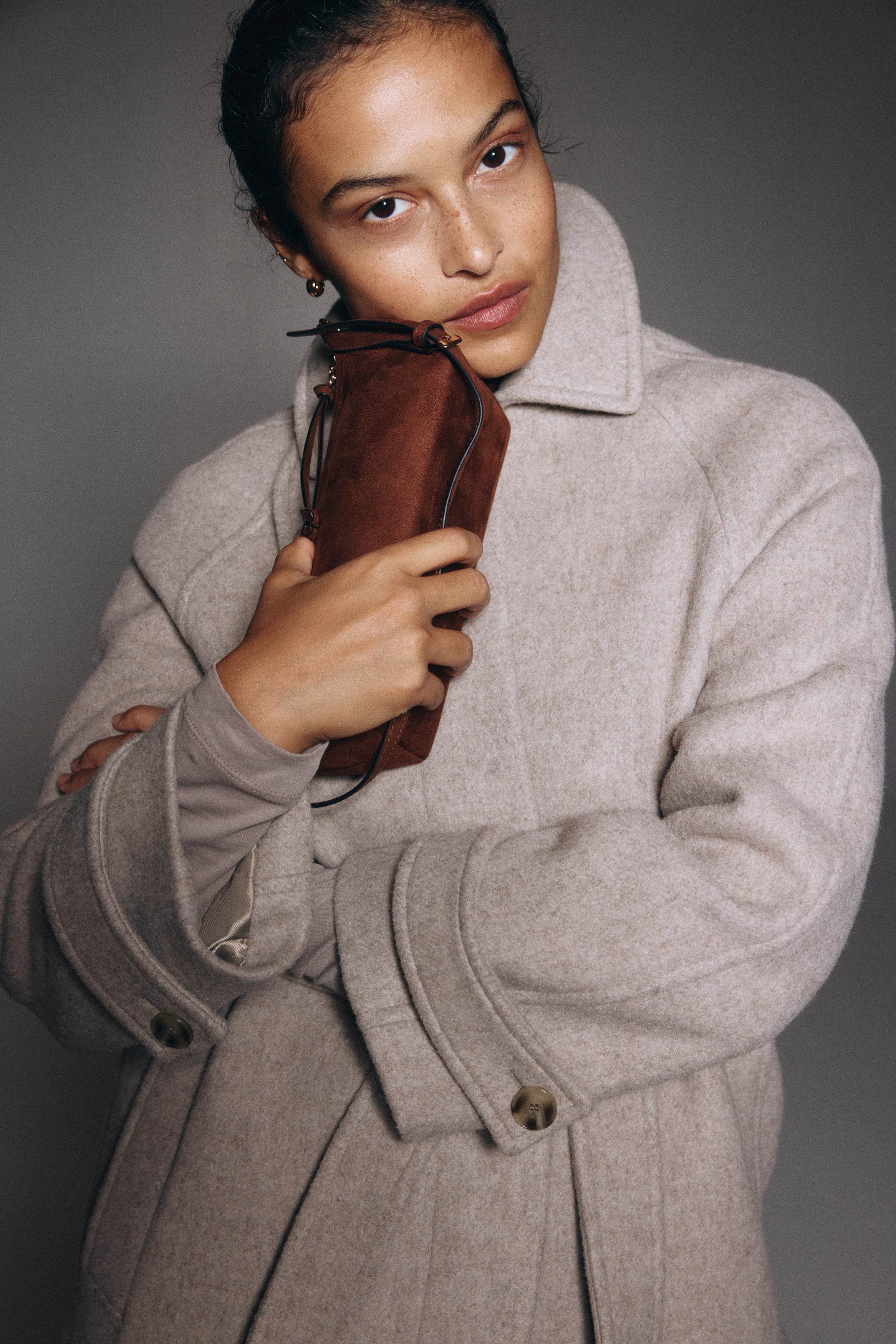 Torbica za rame - Smeđa/Svetlobež/Srebrna boja/Tamnosmeđa