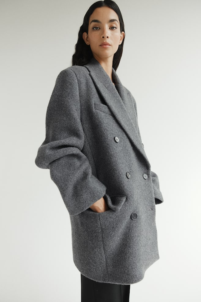 Wool-blend double-breasted jacket - Dark grey/Black - 4