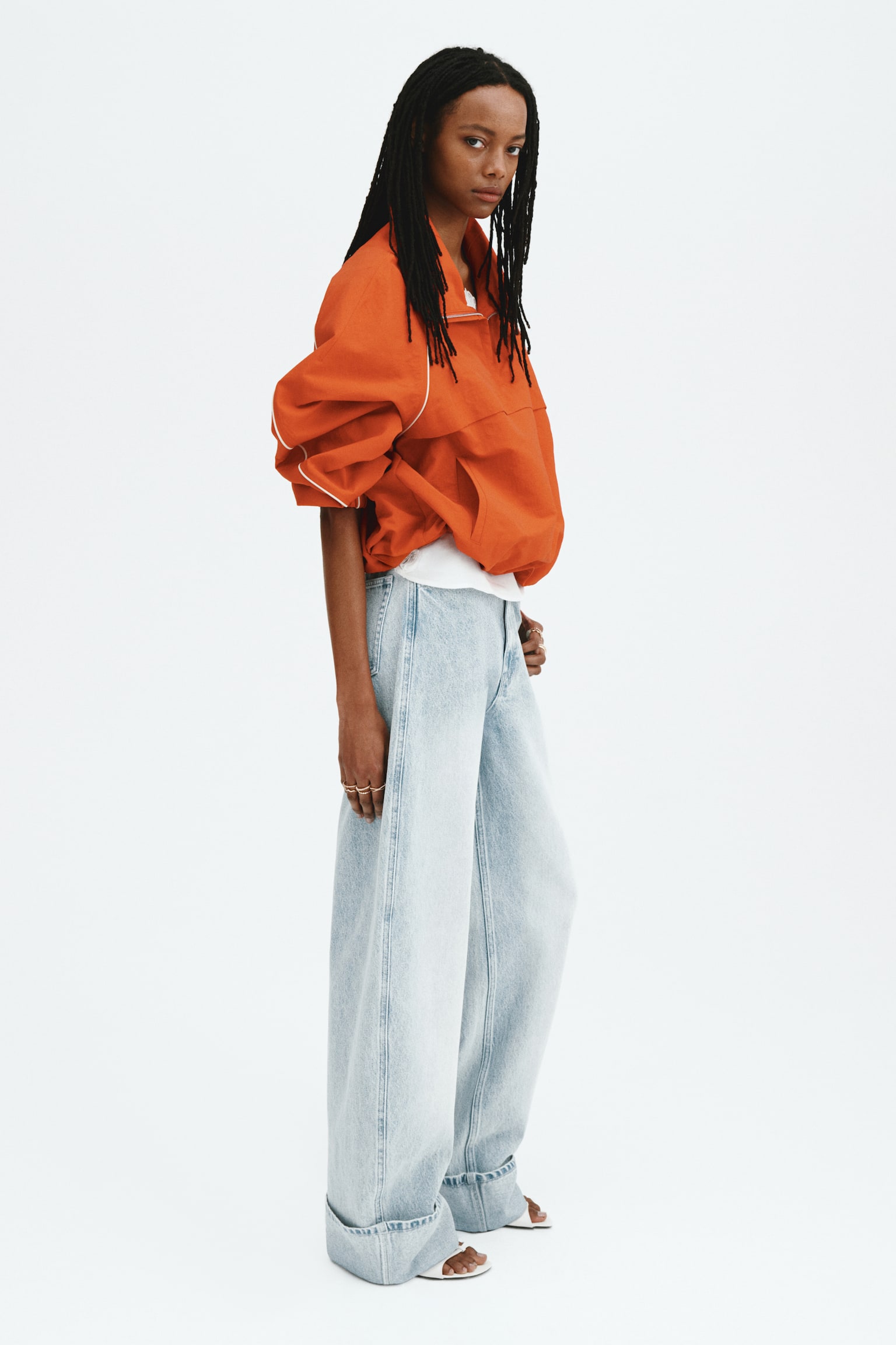Barrel Leg Regular Waist Jeans - Pale denim blue/Cream - 5