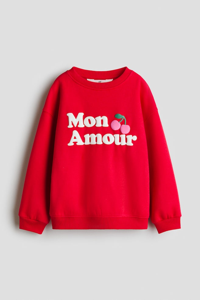 プリント裏起毛スウェットシャツ - レッド／Mon Amour/ブラック／パリ - 1