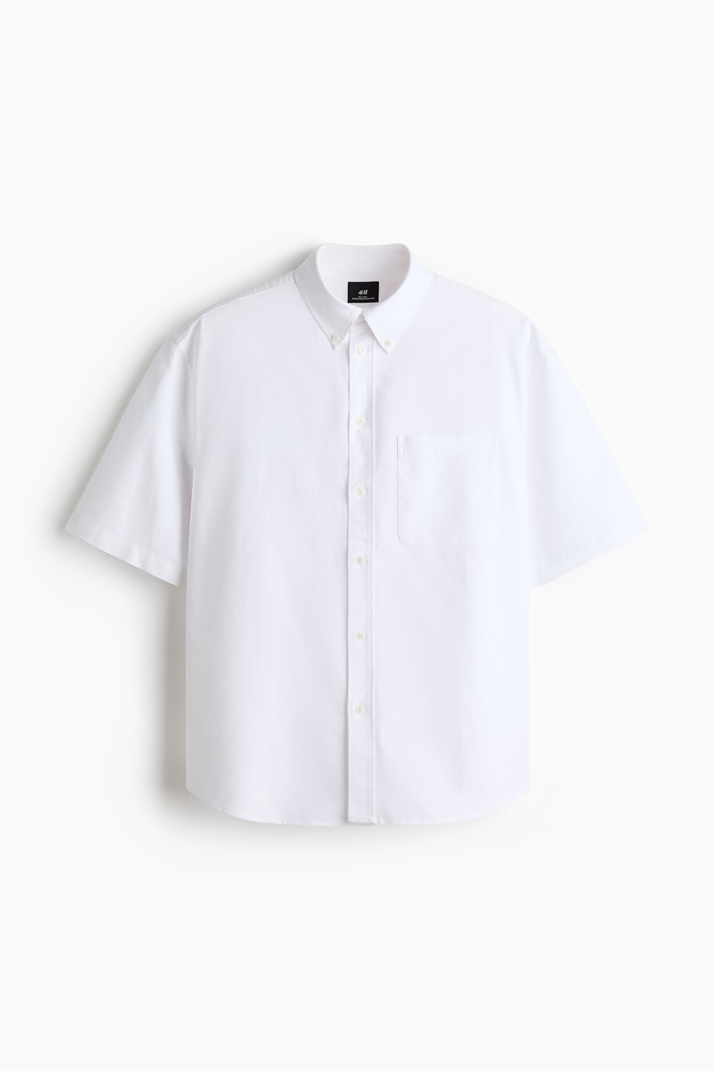 Relaxed-Fit Short-Sleeved Oxford Shirt - White/Blue/striped
