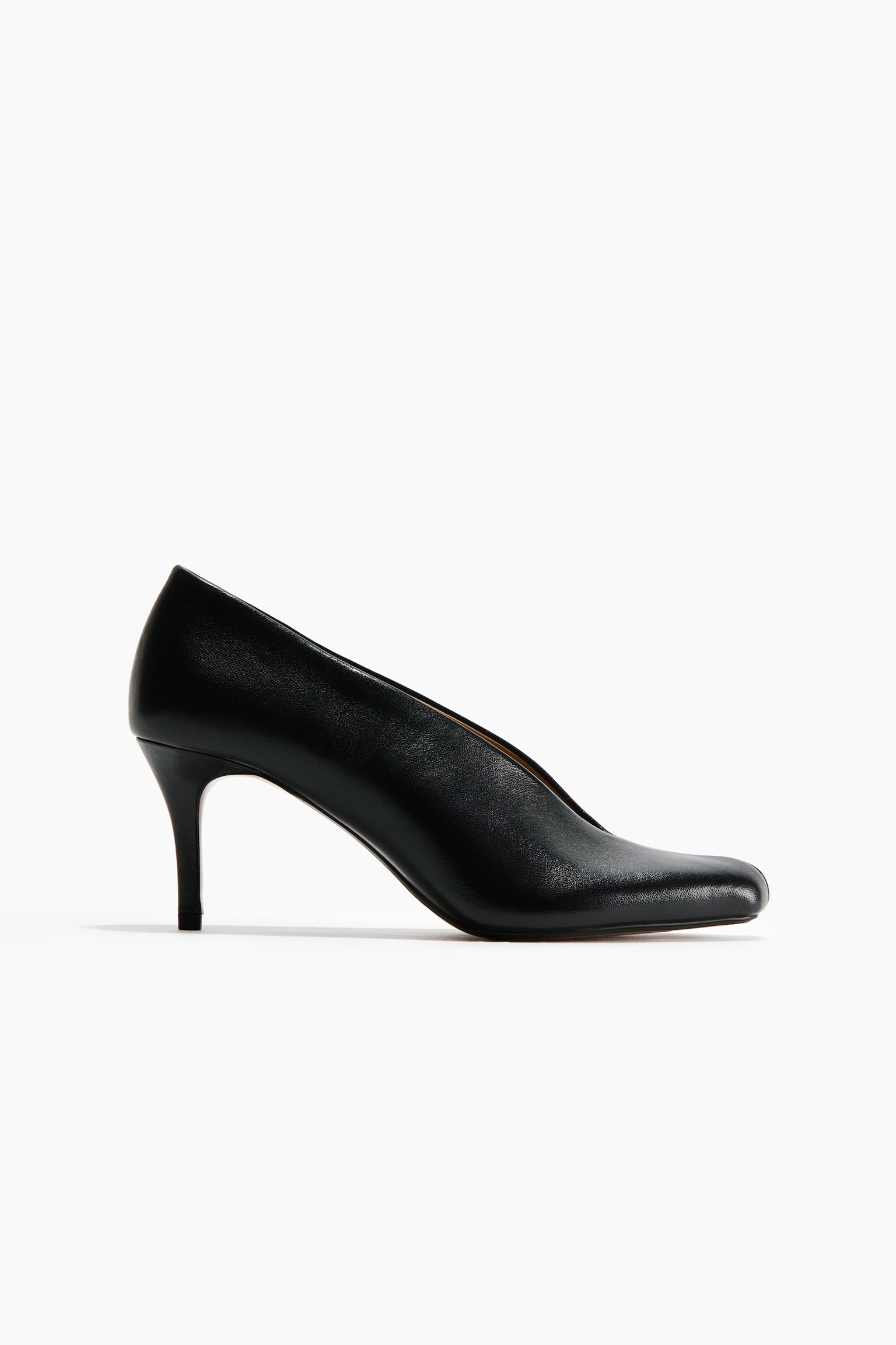 Cutout Leather Pumps - Black - 1