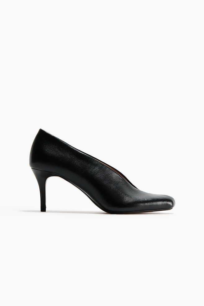 Cut-out leather court shoes - Black - 1