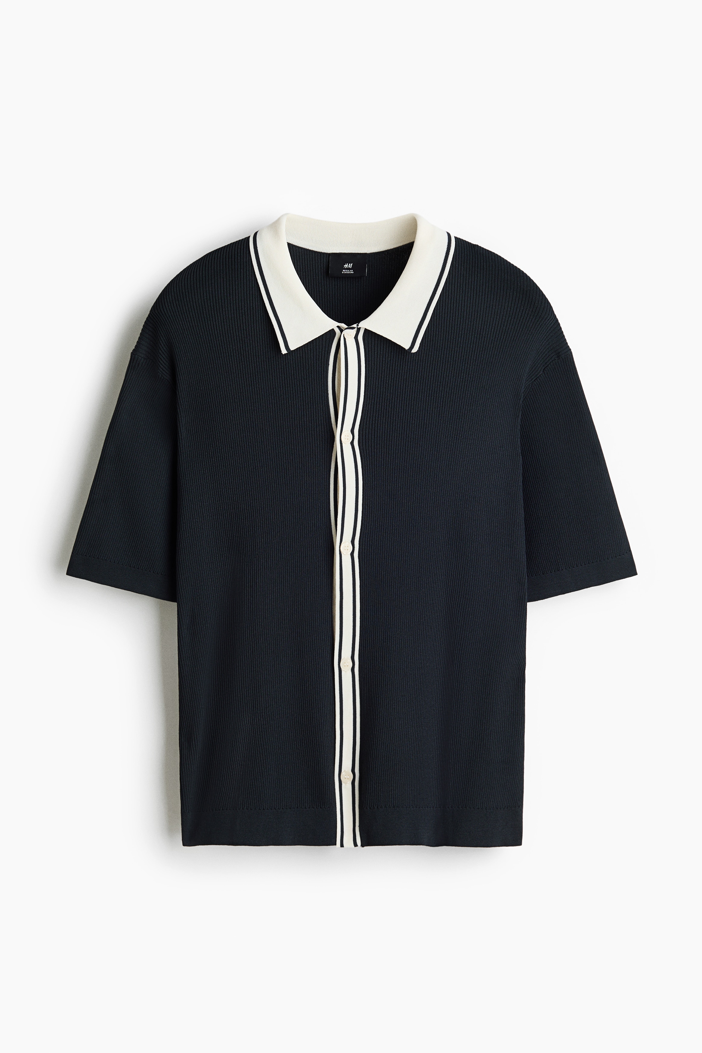 Regular-Fit Rib-Knit Shirt - Navy blue/color block/Light dusty blue/color block