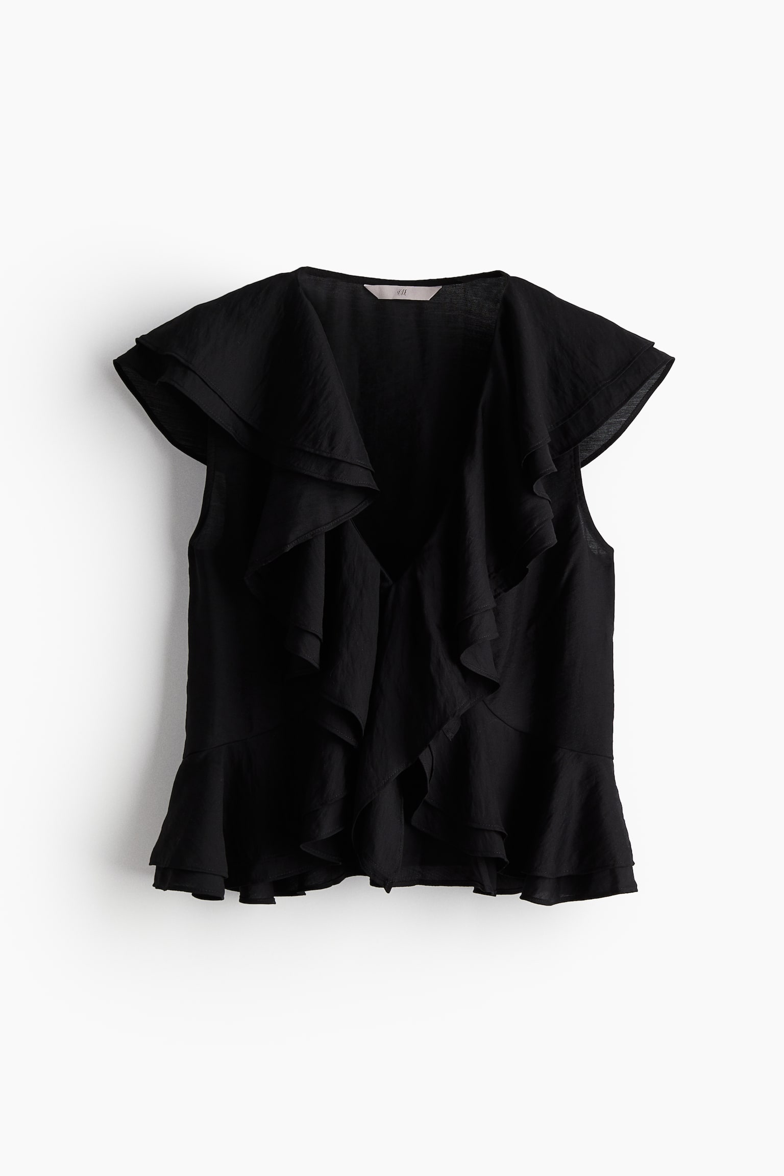 Flounce Trim Blouse - Black - 2