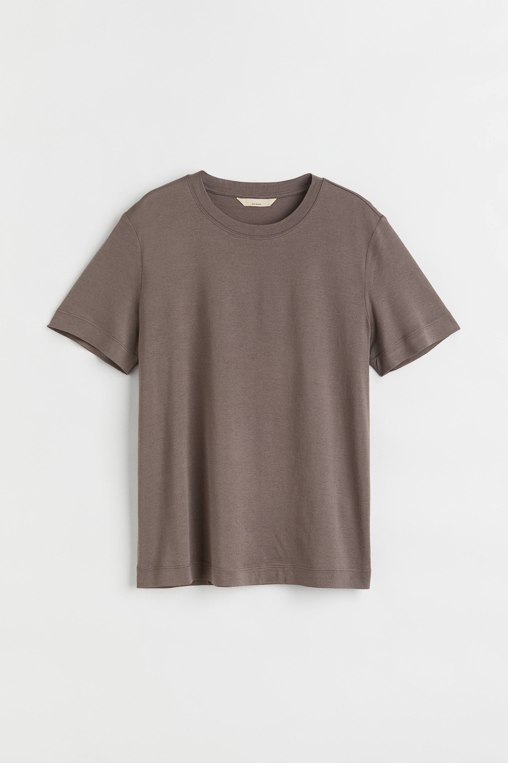 View larger image: Silk-blend T-shirt - Dark greige - Ladies | H&M 1