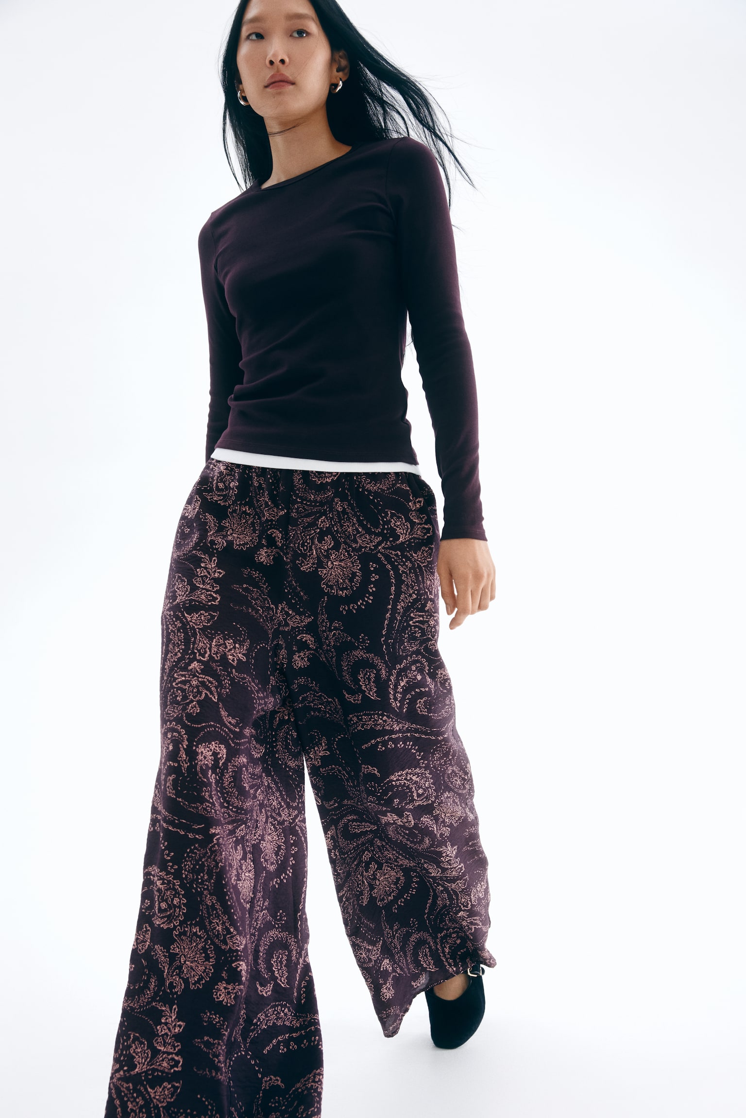 Geniş Pantolon - Bordo/Şal desenli/Bej/Leopar desenli/Açık bej/Zebra desenli - 4