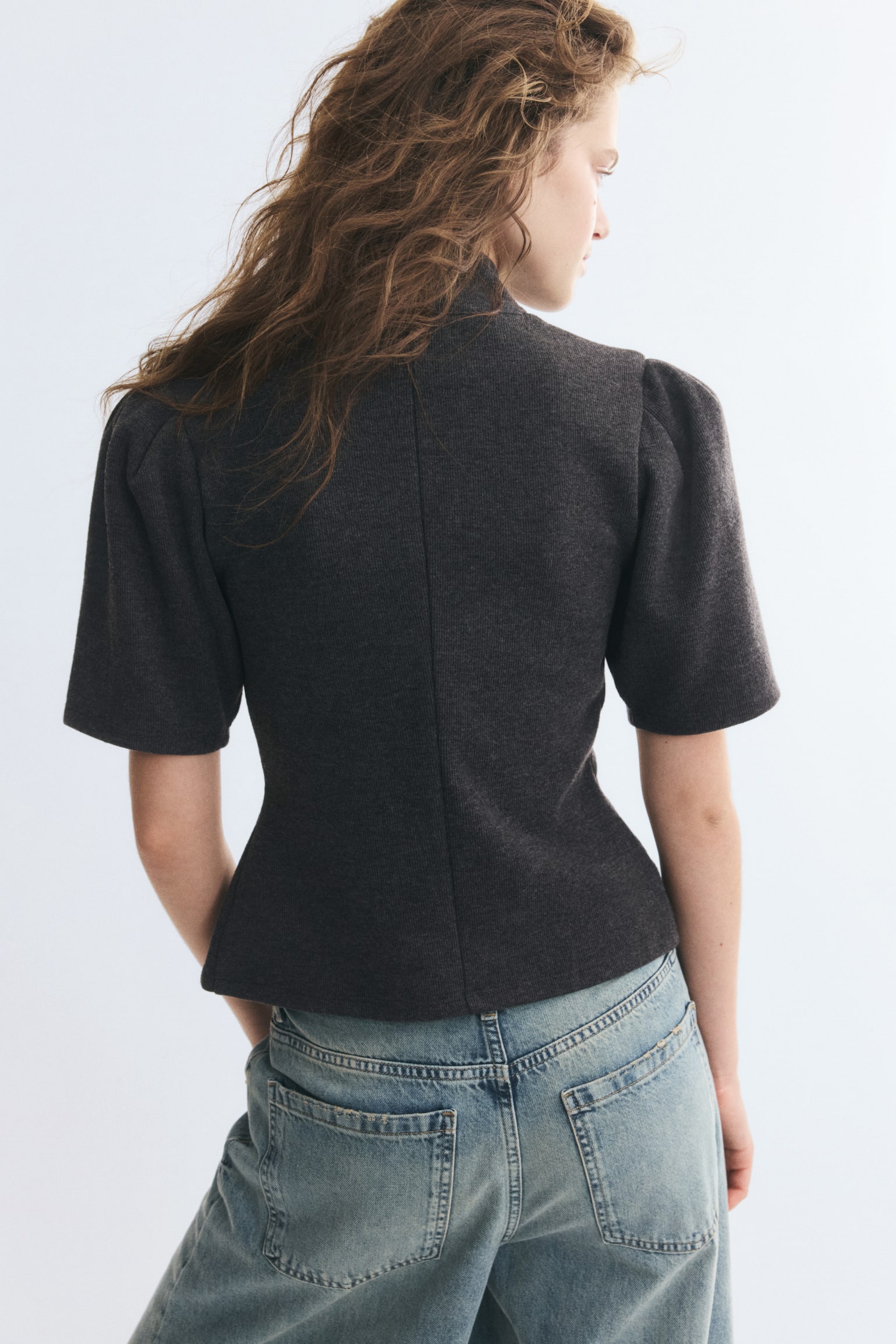 Женский топ H&M Double-Breasted Top with Stand-Up Collar, цвет: Тёмный серый меланжевый — фото 6