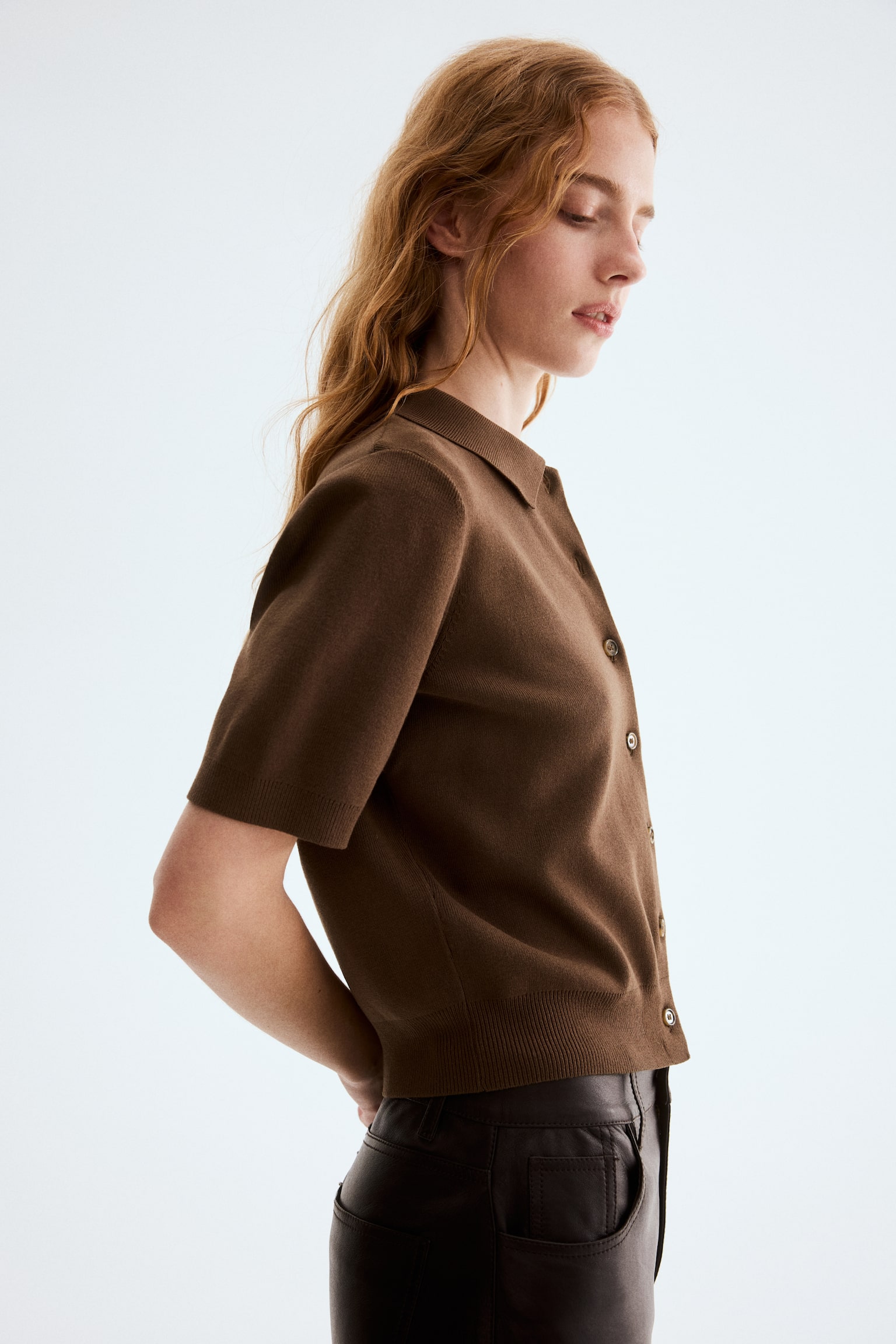 Collared cardigan - Dark brown/Bright blue/Cream/Cream/Burgundy/Black/Dark brown/Beige - 1