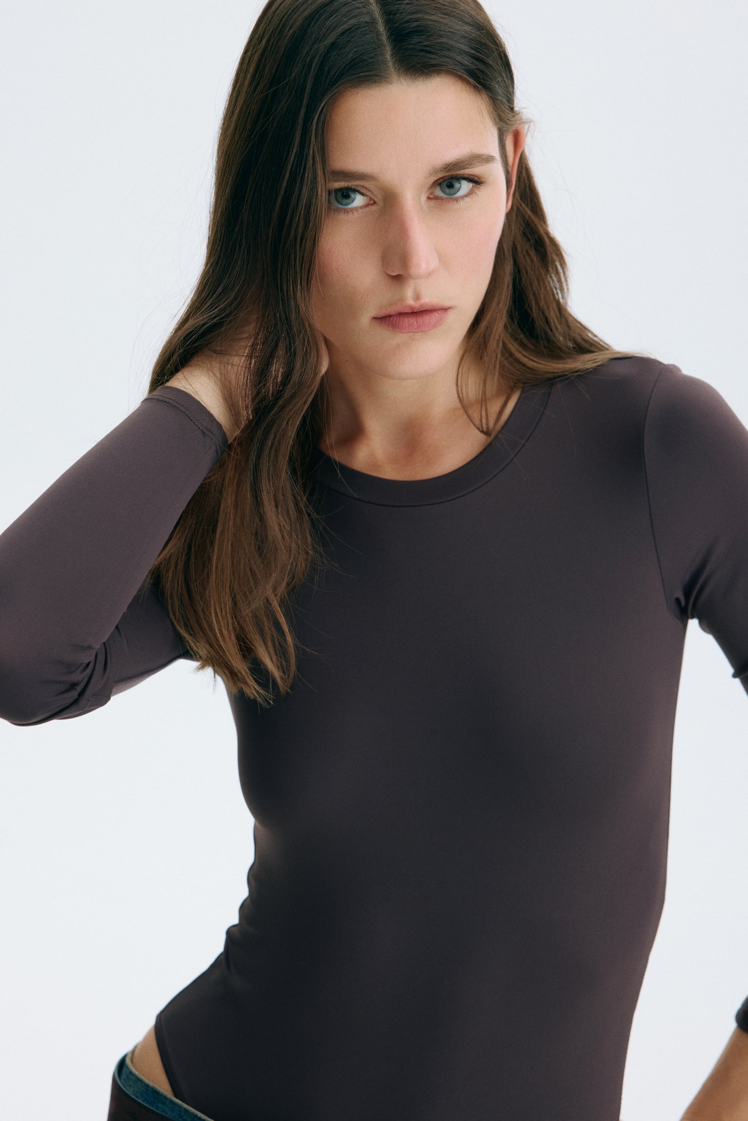 Long-sleeved microfibre body - Truffle grey/Black/Cream/Dark brown - 4