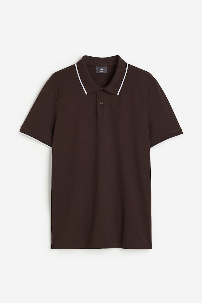 Slim Fit Cotton polo shirt - Dark brown/White/Yellow - 2