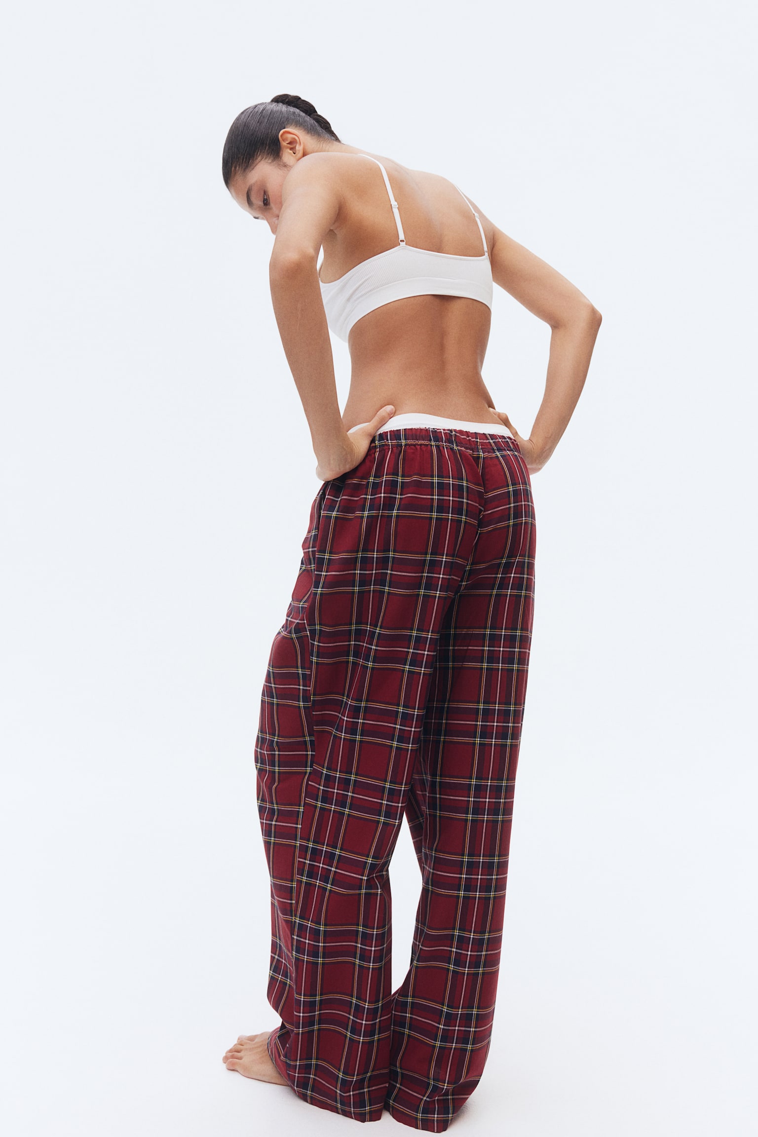 Cotton pyjama bottoms - Dark red/Checked/White/Hearts - 5