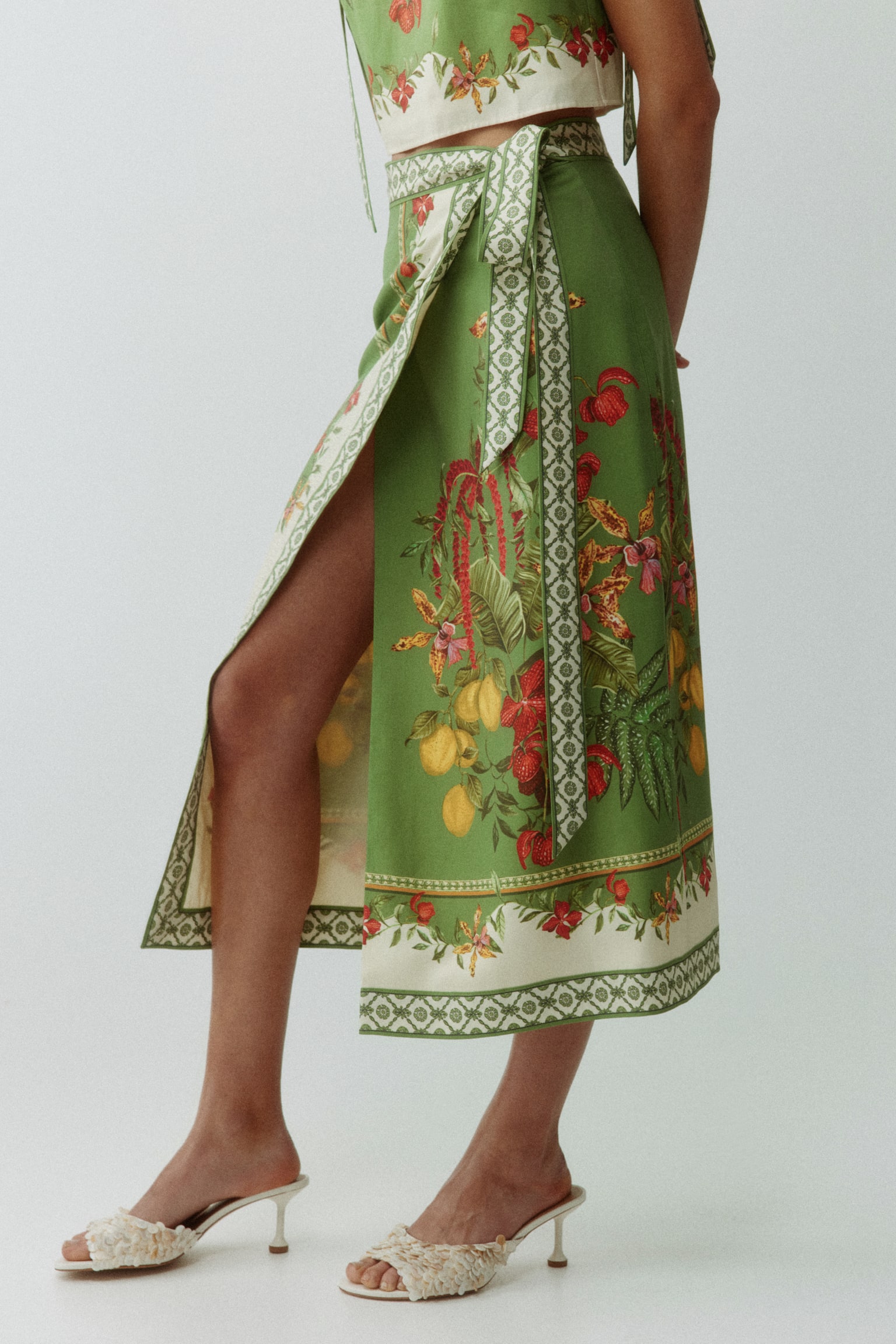 Midi wrap skirt - Green/Flowers - 4