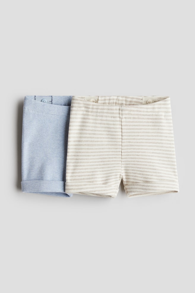 2-pack Cotton Jersey Shorts - Light blue/striped/Navy blue/boats/Khaki green/Light dusty green/striped/Light blue/whales - 1