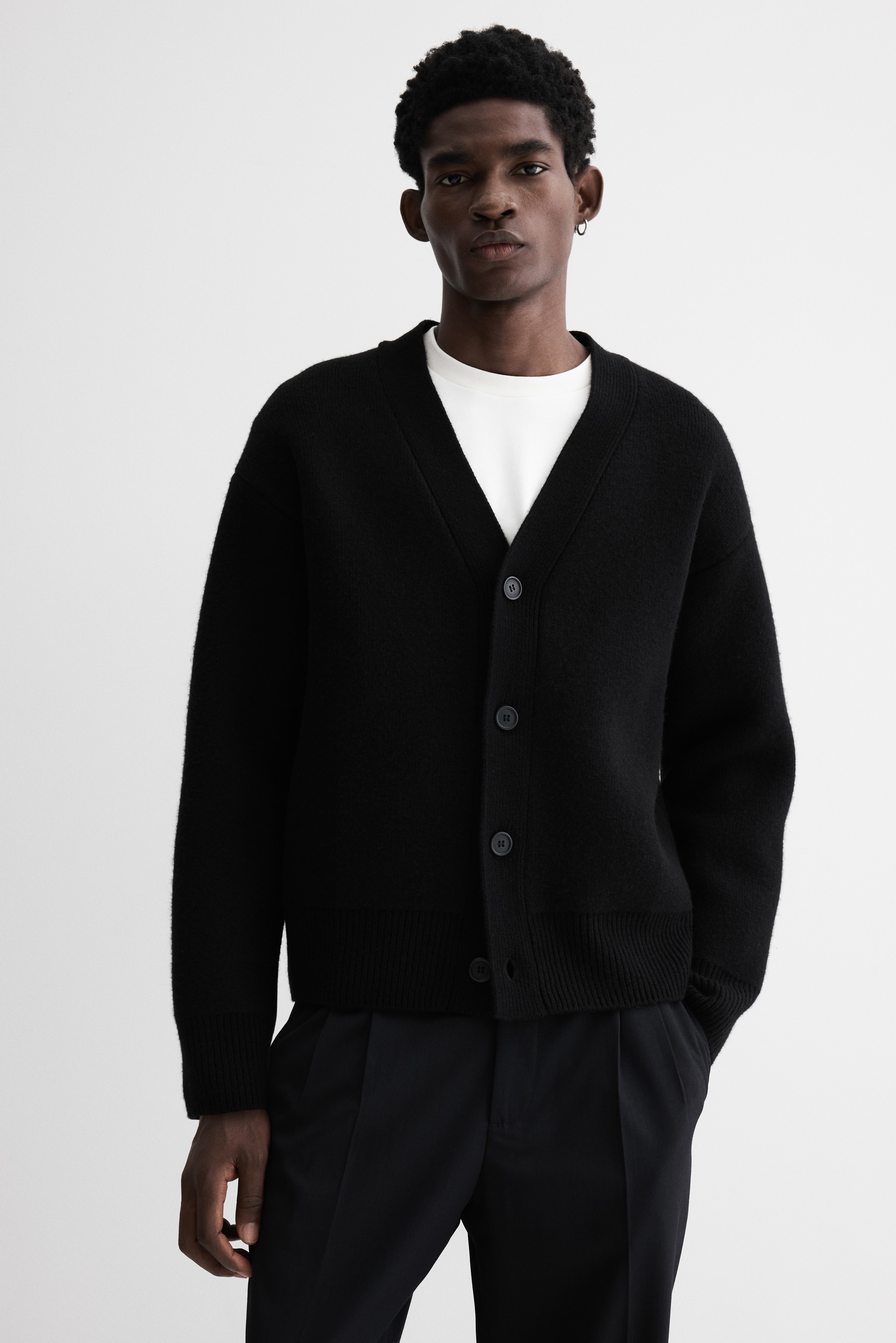Men - Black Loose Fit Wool cardigan - Size: S  - H&M