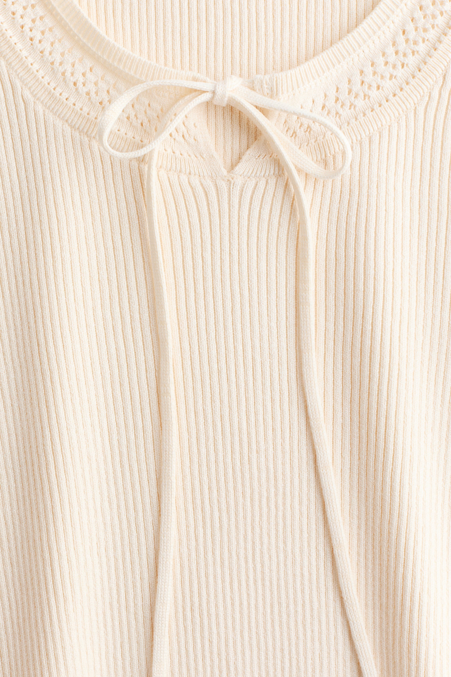 Frill-trimmed rib-knit top - Light beige/Dark brown - 5