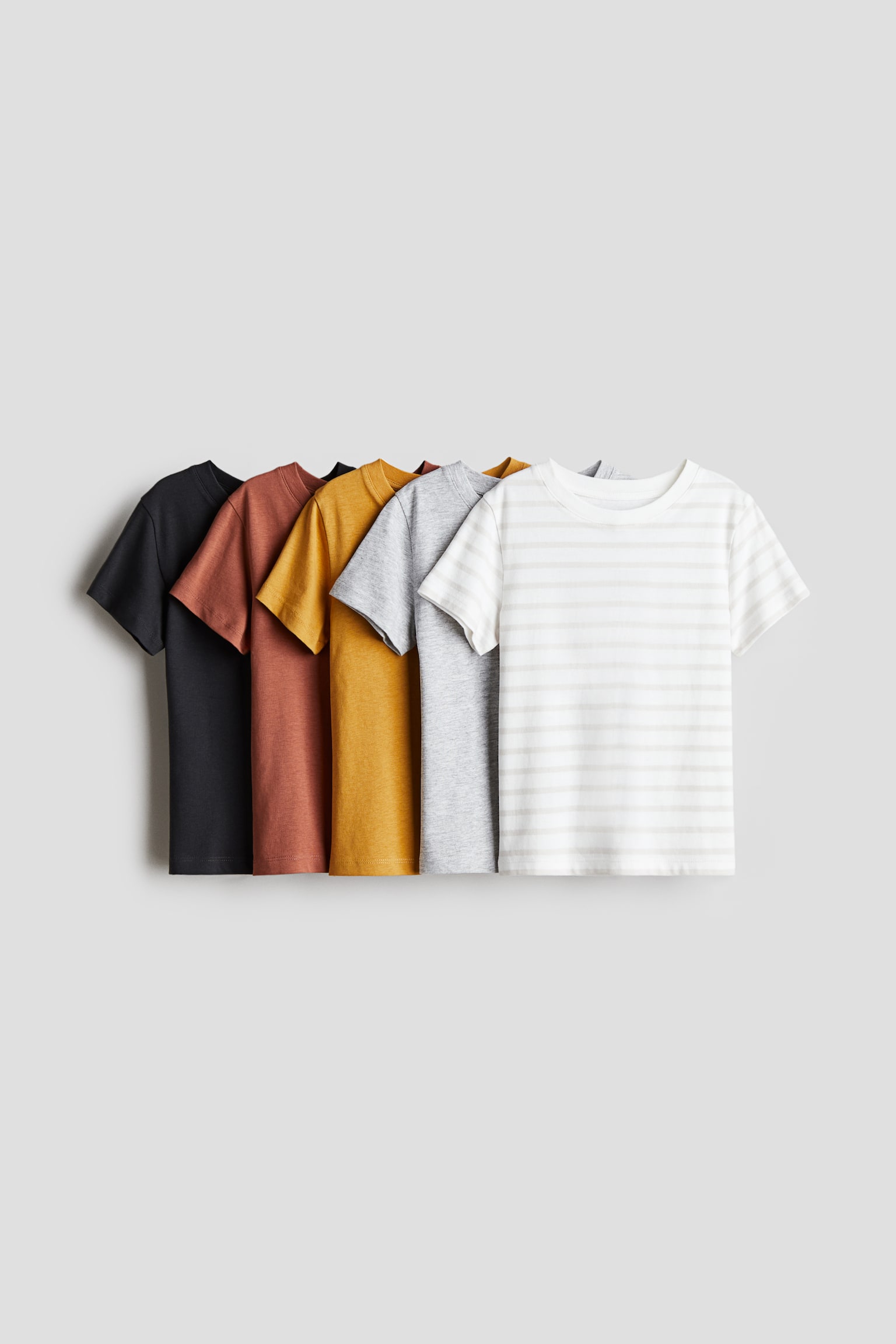 5-pack cotton T-shirts - Grey/Brown/Yellow/White/Orange/Striped - 1