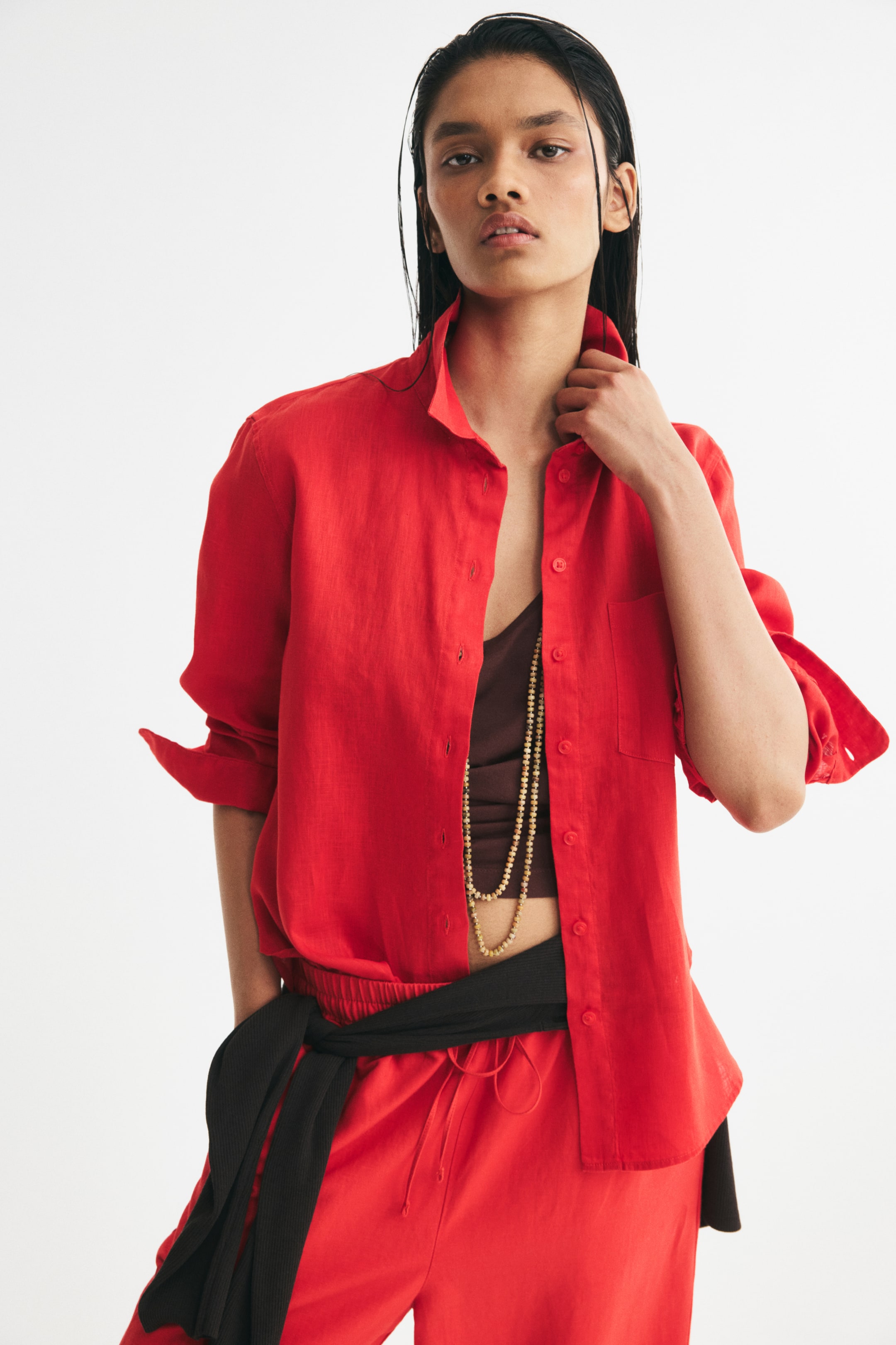 View larger image: Linen shirt - Bright red - Ladies | H&M IN 1