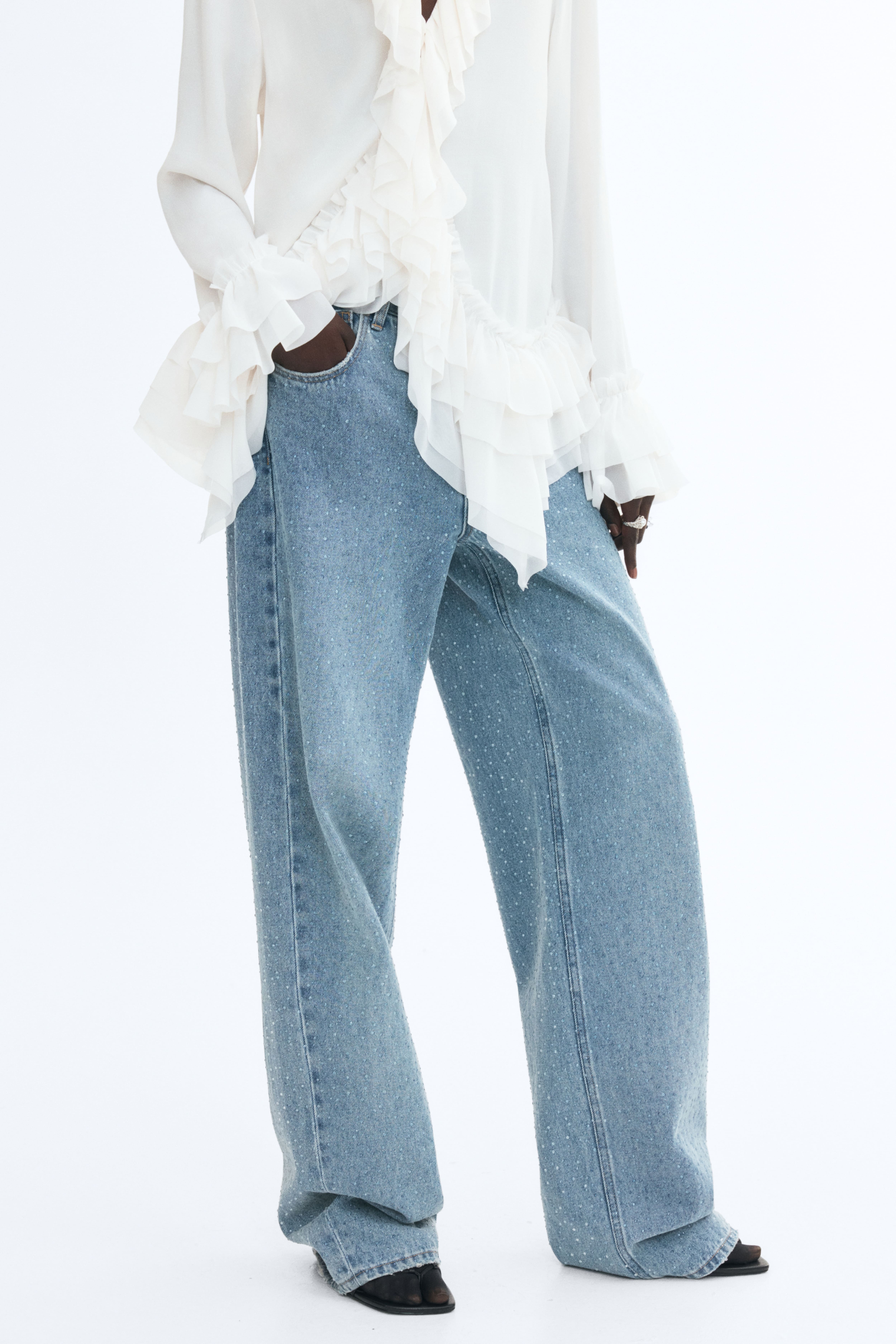 Rhinestone-Detail High-Waist Jeans