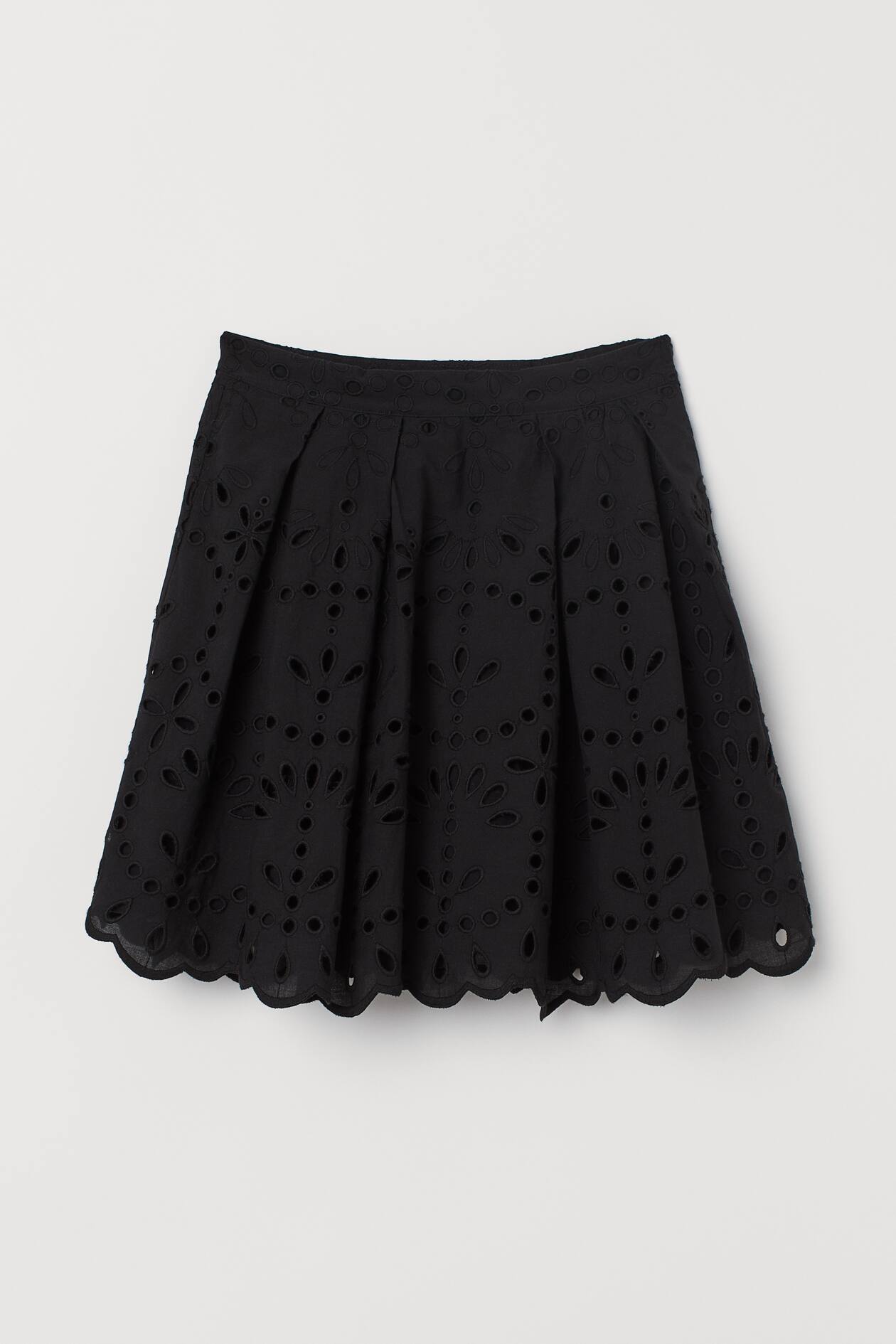 Skirt with Eyelet Embroidery - Short - Black - Ladies | H&M US