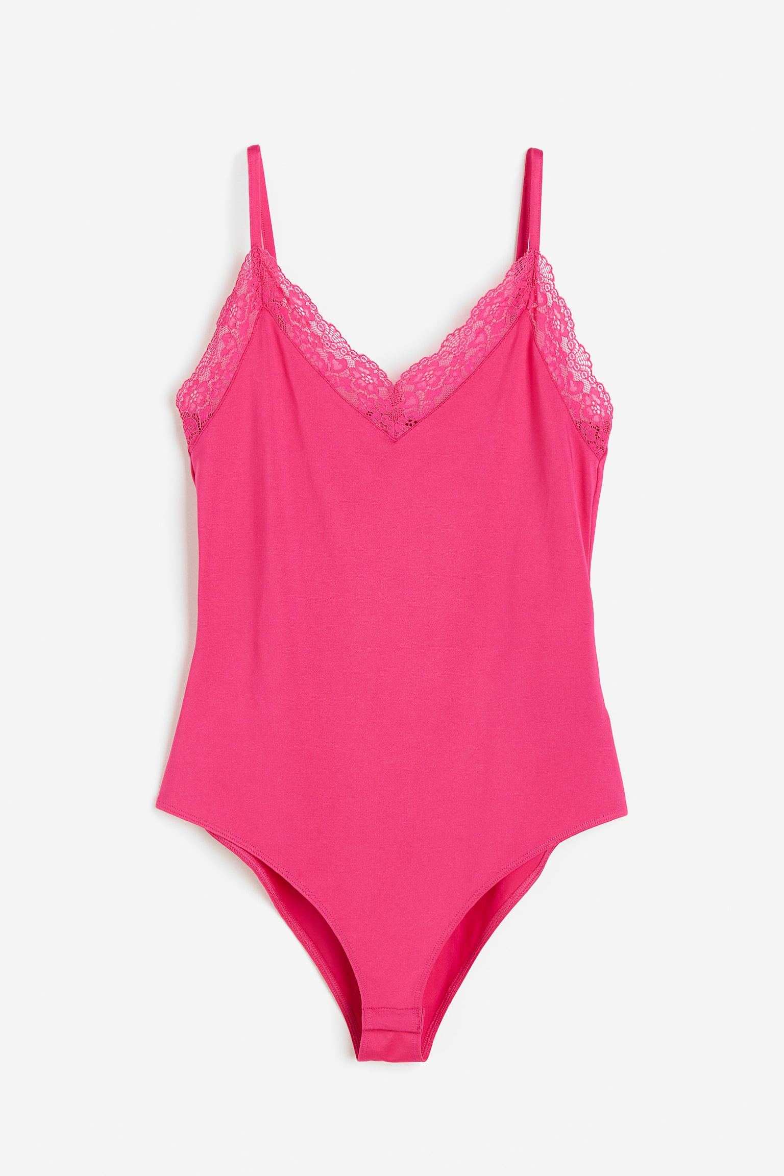 Body en jersey avec dentelle - Rose cerise - 1