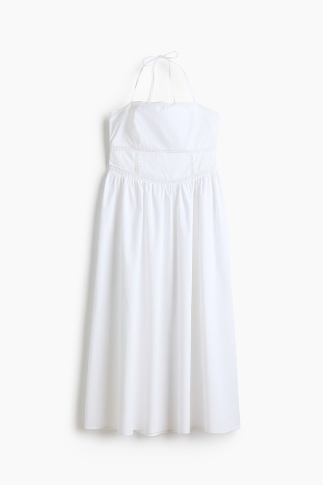 Cotton Dress with Tie-Top Shoulder Straps - White/Light yellow/floral - 1