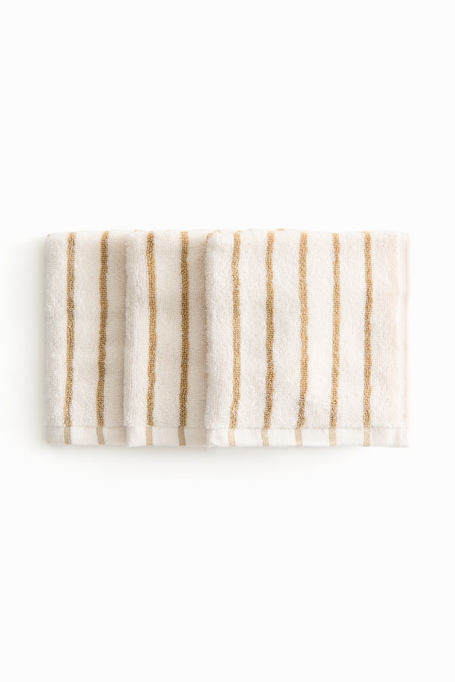3er-Pack Waschlappen aus Baumwollfrottee - Weiß/Dunkelbeige gestreift/Hellblau/Dunkelrot gestreift/Hellrosa/Weinrot gestreift/Helles Graubraun/Schwarz gestreift/Hellgrau/Blau gestreift - 1