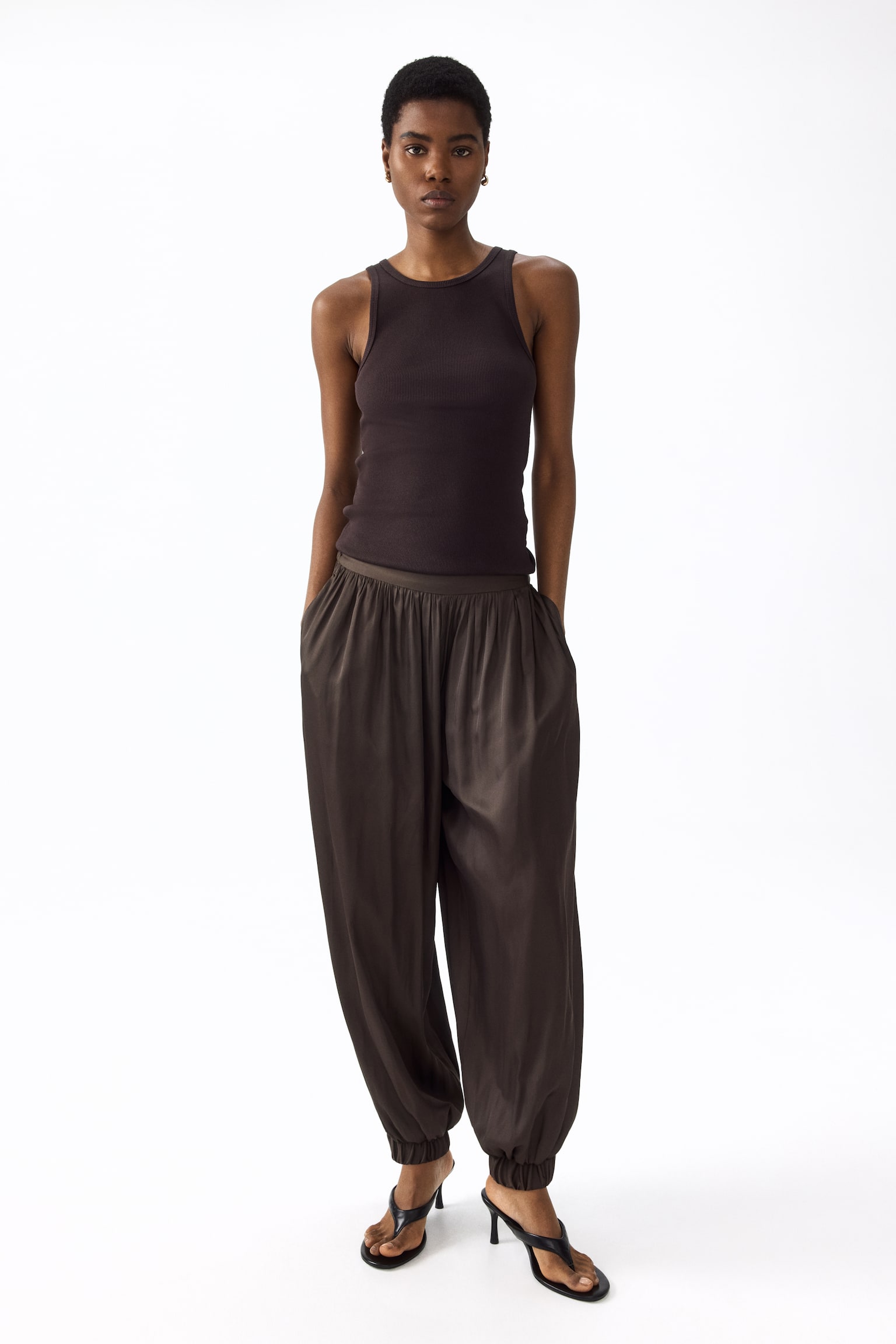 Ribbed silk-blend vest top - Dark brown/Black/White/Dark beige - 4
