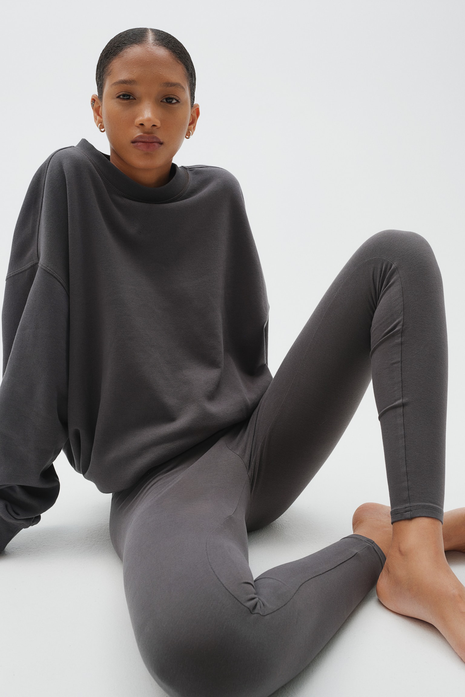 High-waisted leggings - Dark grey/Black/Dark brown/Light greige/Light grey marl/Black - 1