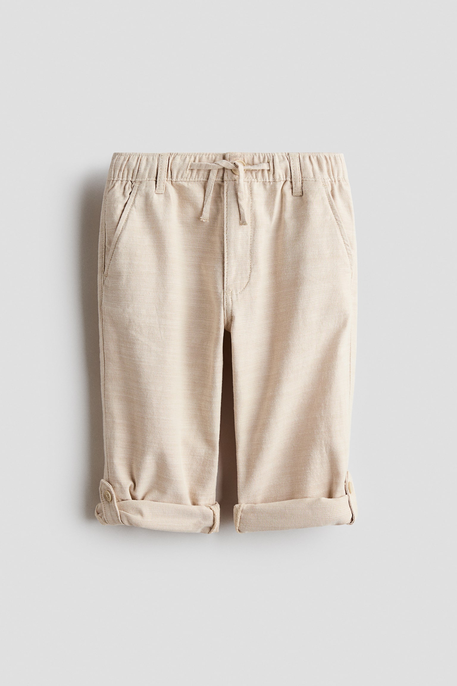 Cotton roll-up trousers - Light beige/Dark blue/Dark beige - 4