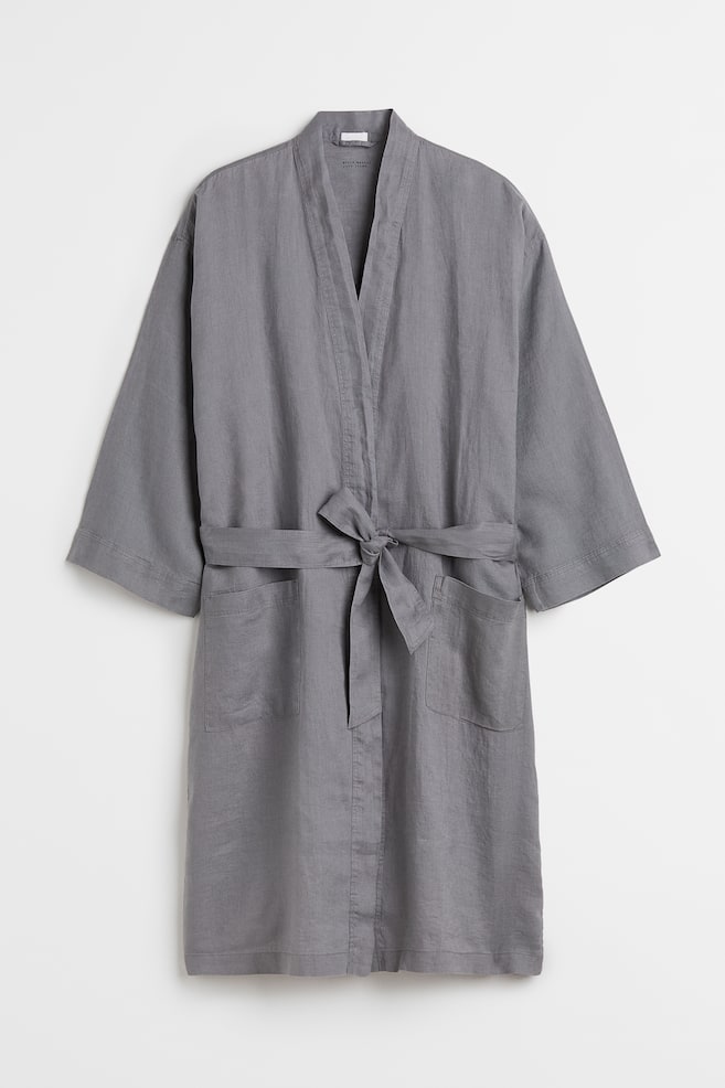 Washed linen dressing gown - Grey/Black/Light beige/Sage green/dc - 1