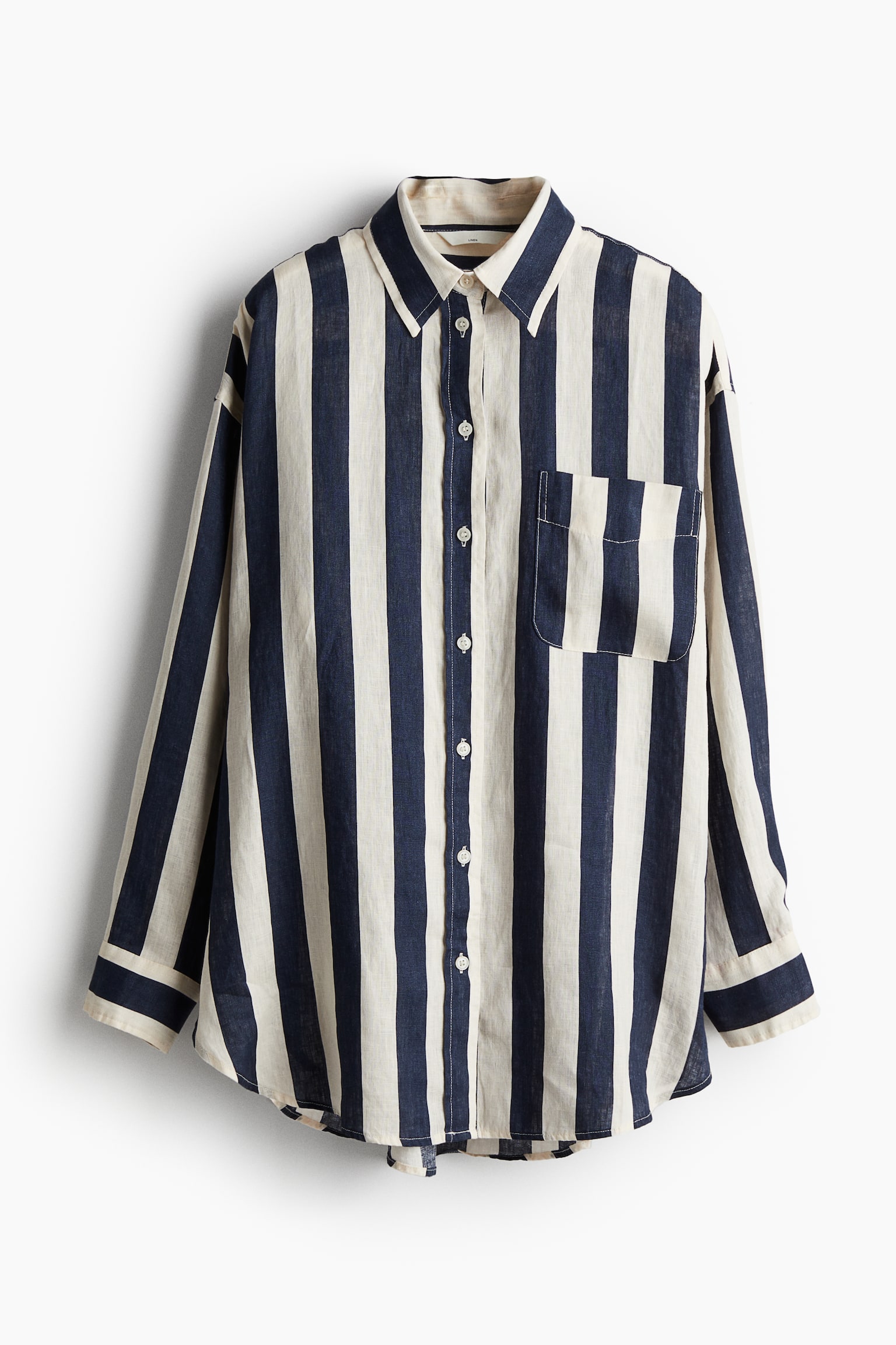 Oversized linen shirt - Navy blue/Striped/Light pink/White - 2