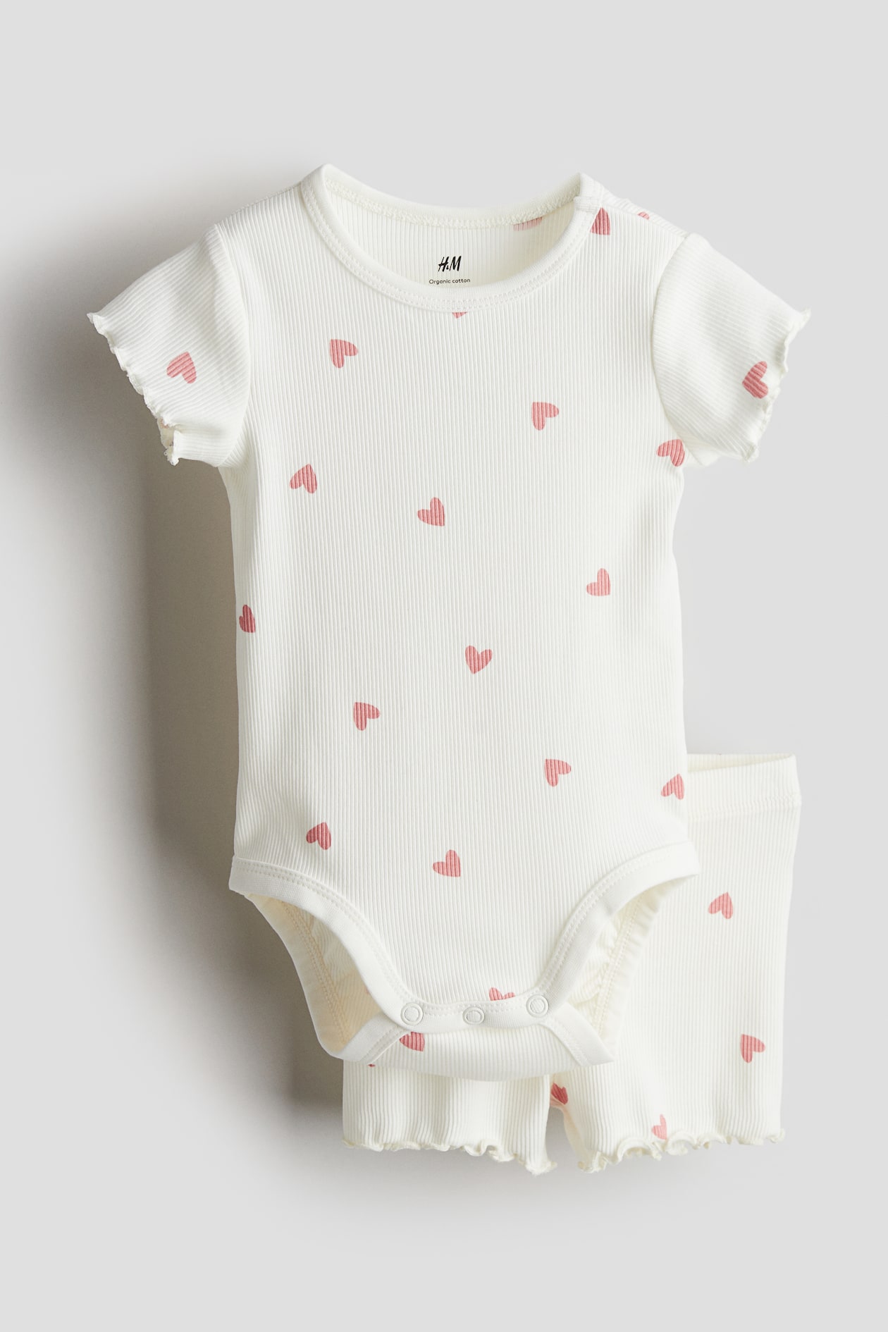 White/Hearts 2-piece ribbed cotton set for kids | H&M GB