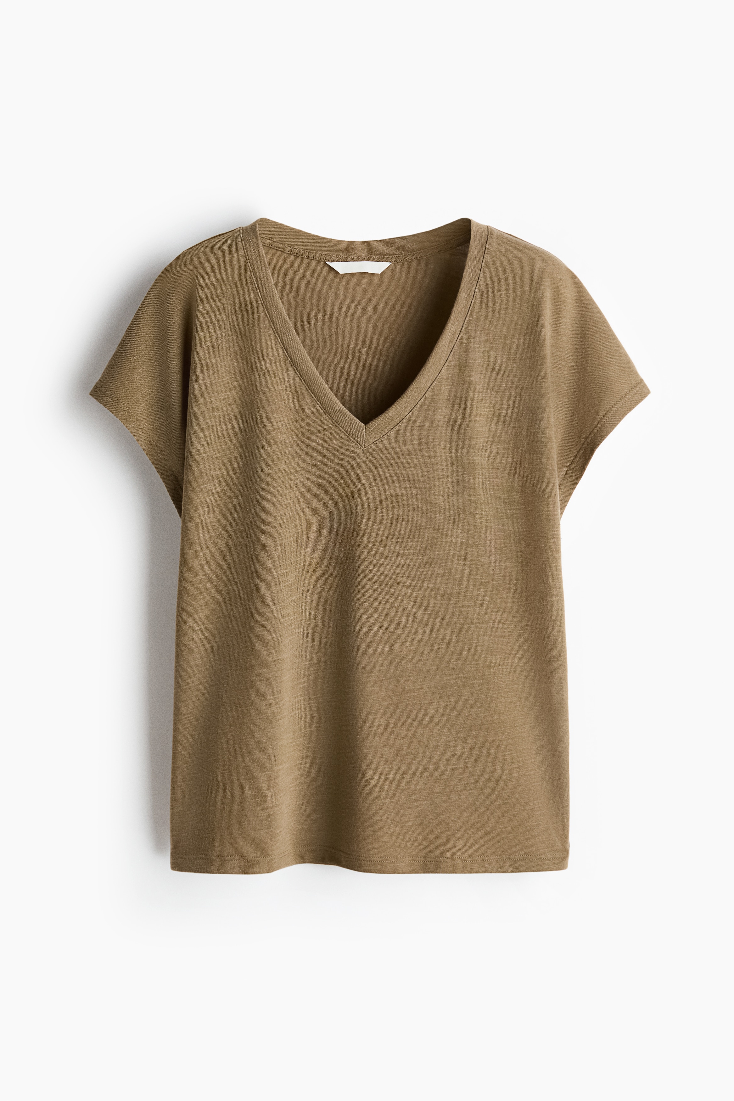 V-neck T-shirt - Khaki green/Pink/White