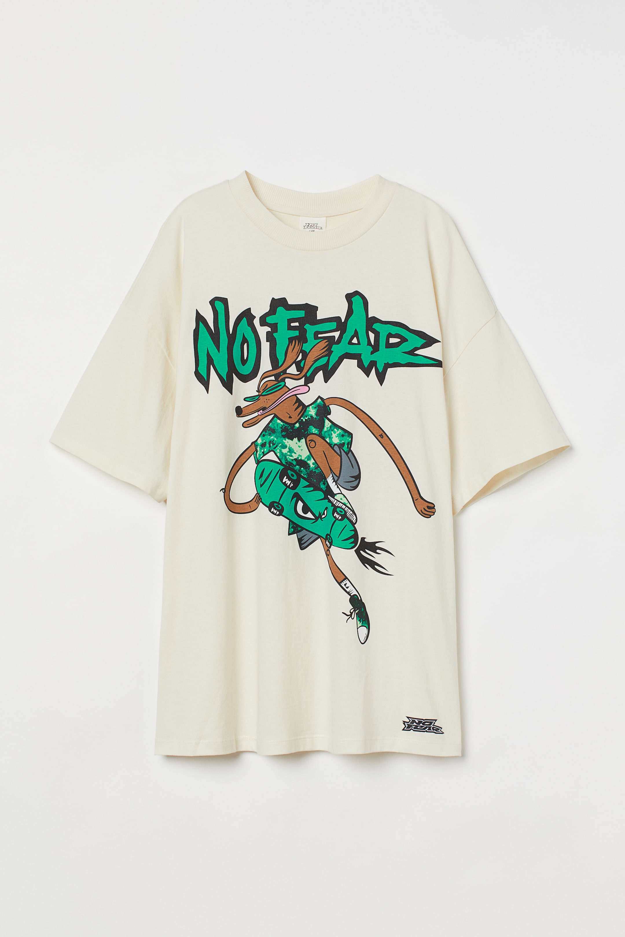 Oversized T-Shirt - Rundausschnitt - Kurzarm - Weiß/No Fear 