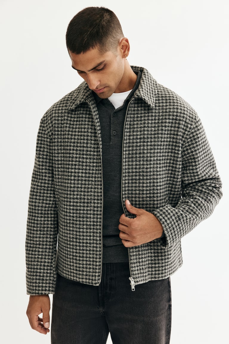 Regular Fit Felted overshirt Grey/Checked Men H&M IN