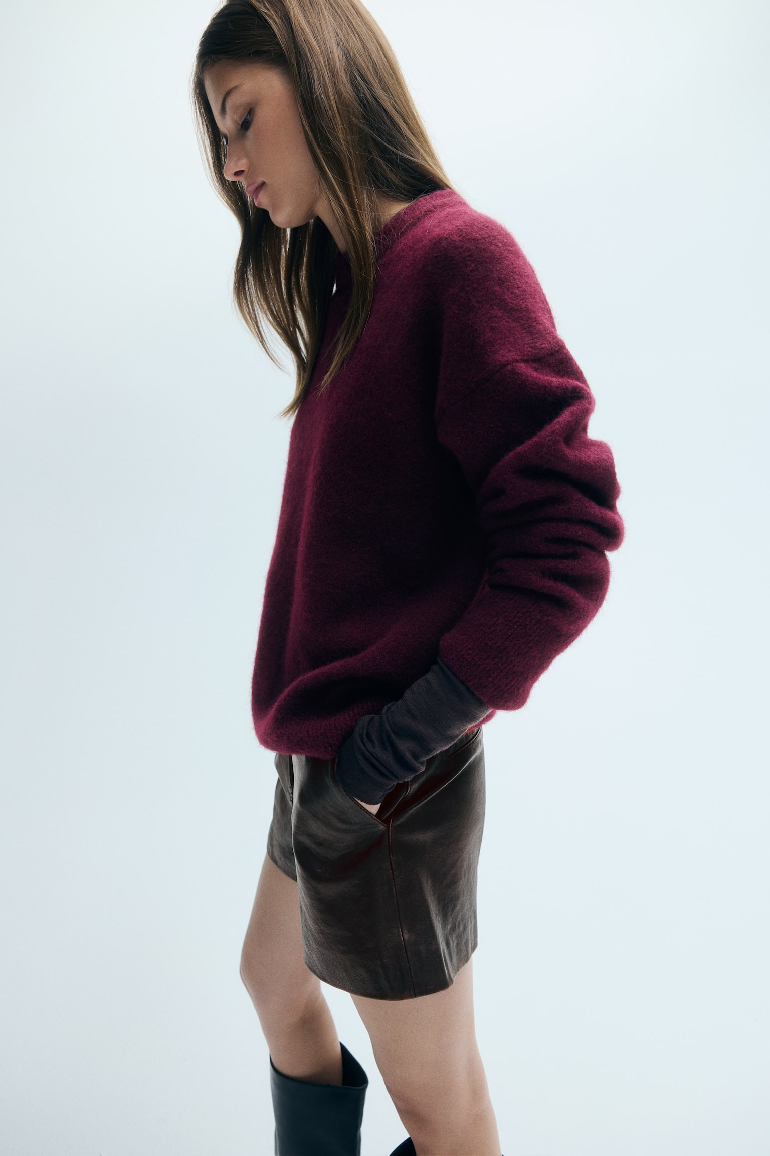 Женский свитер H&M Loose-Fit, цвет: Тёмный красный — фото 5