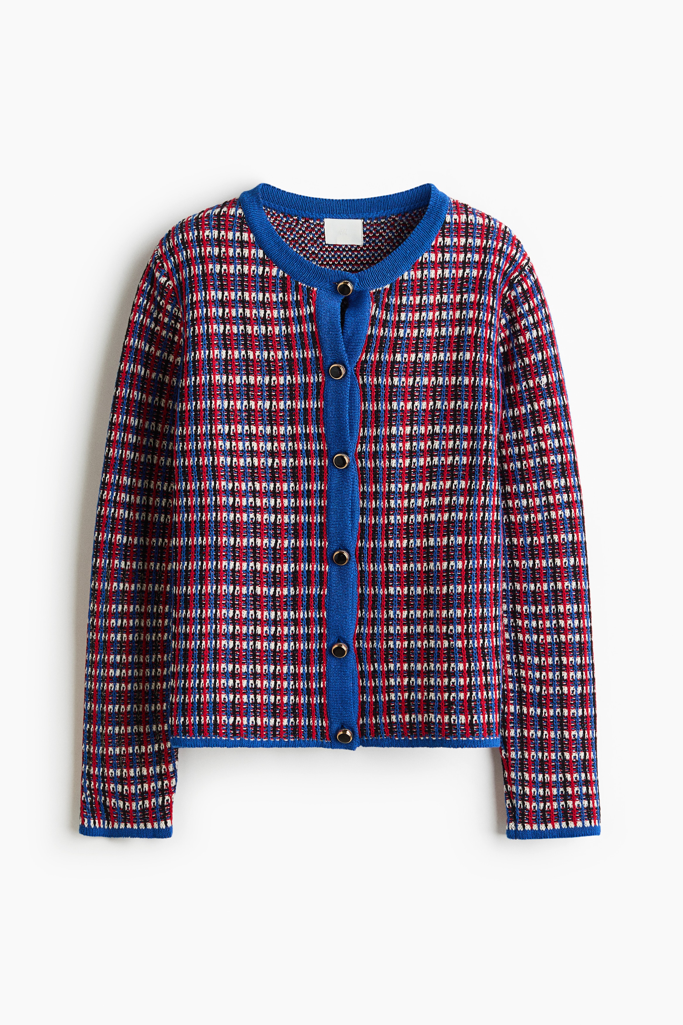 Textured-knit cardigan - Blue/Red checked