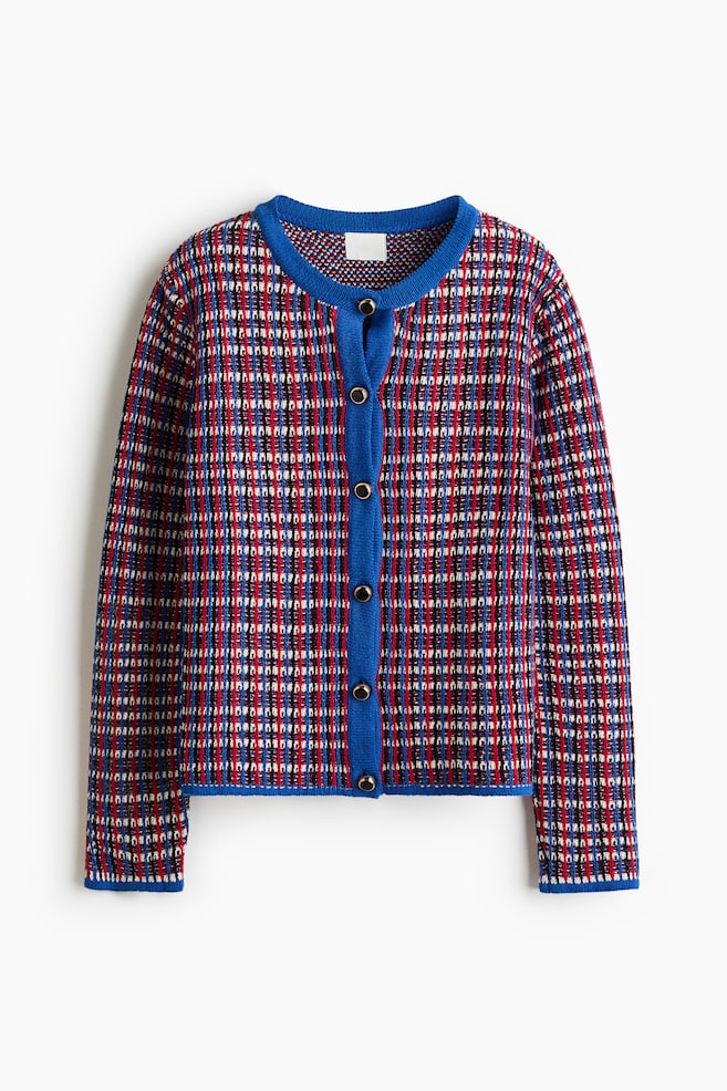 Cárdigan en punto con textura - Azul/Cuadros rojos - 1