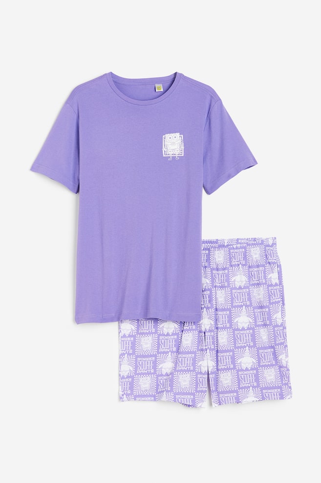Regular Fit Pyjama T-shirt and shorts - Purple/SpongeBob/White/Garfield/White/Disney100/Coral/Garfield - 2