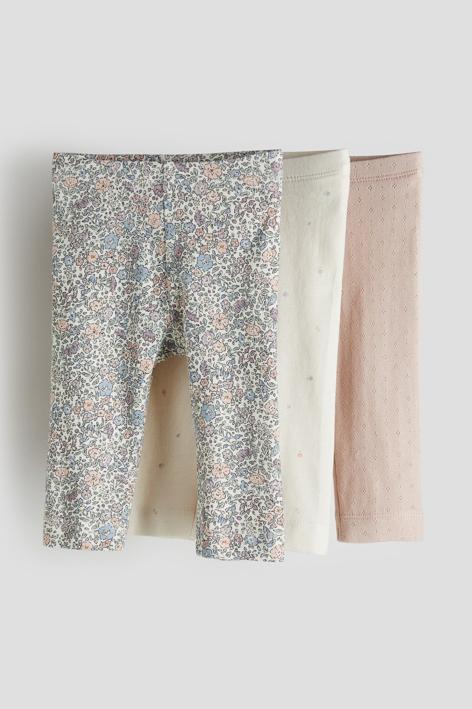 3-pack Cotton Leggings - White/Floral - 1