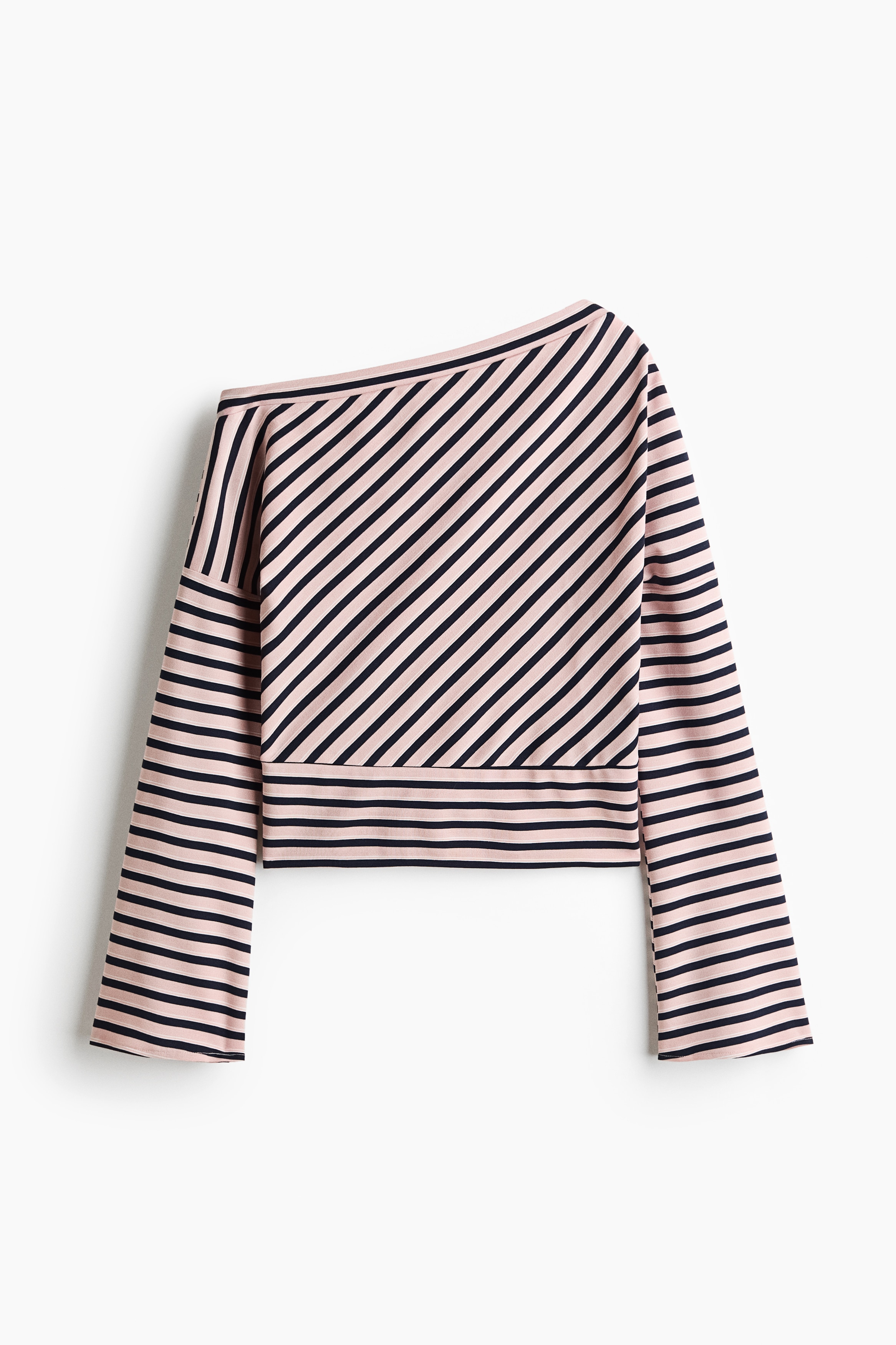 One-shoulder piqué top - Light pink/Striped